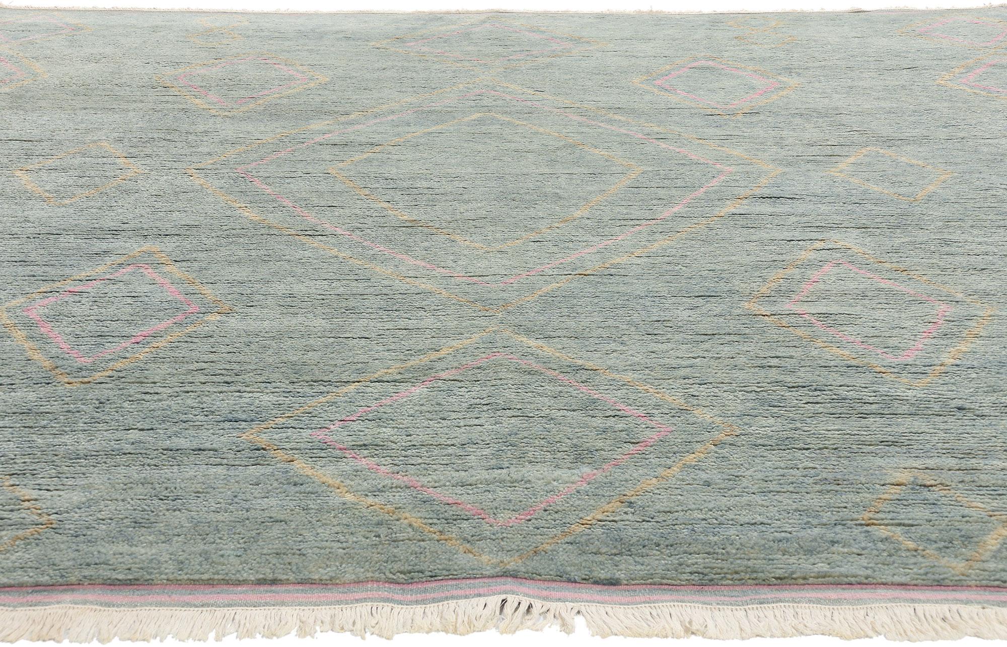 Moderner marokkanischer Azure Desert Dreams Teppich in Azurblau, 10'01 x 10'07, neu (Böhmisch) im Angebot