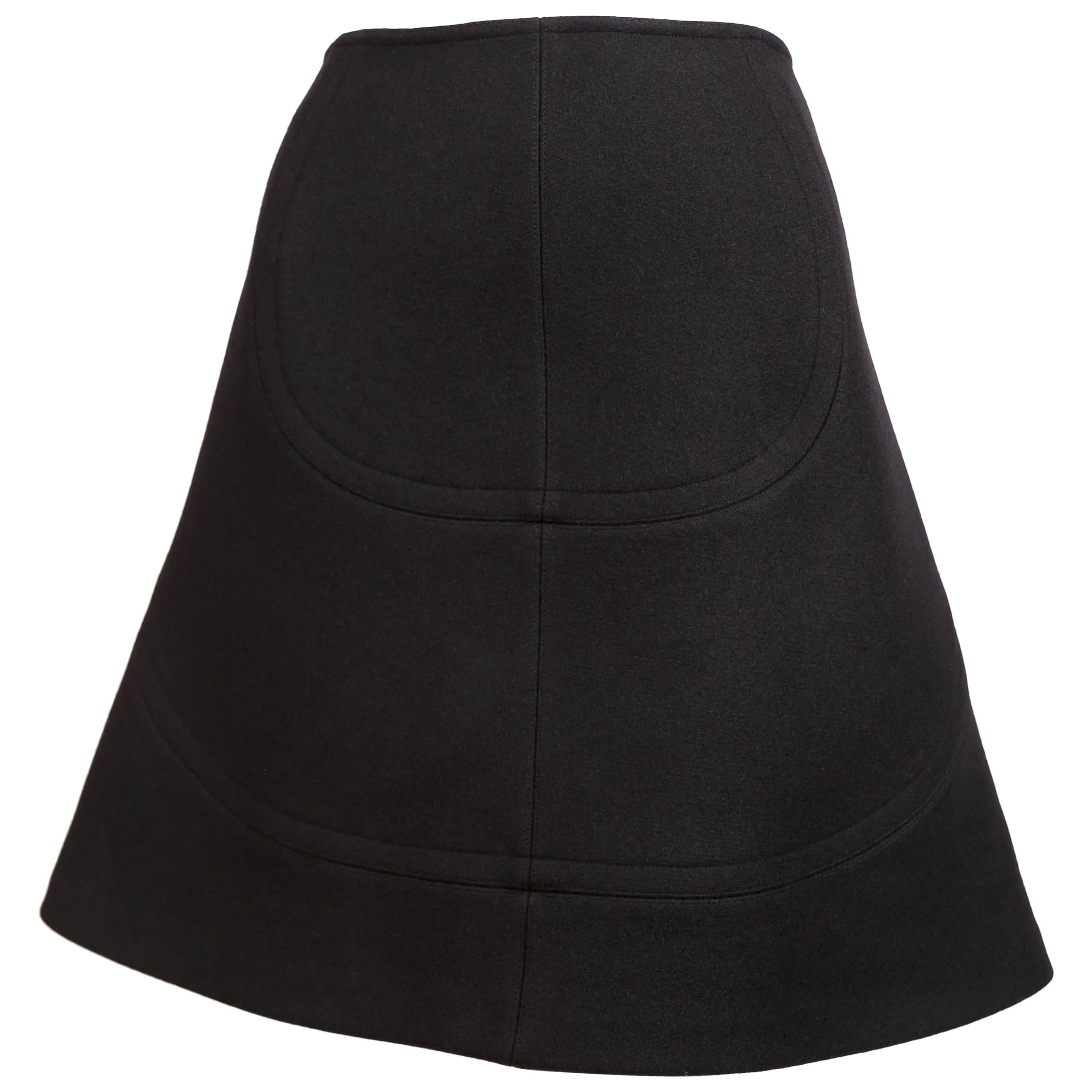 new Azzedine Alaia black wool A-line skirt For Sale