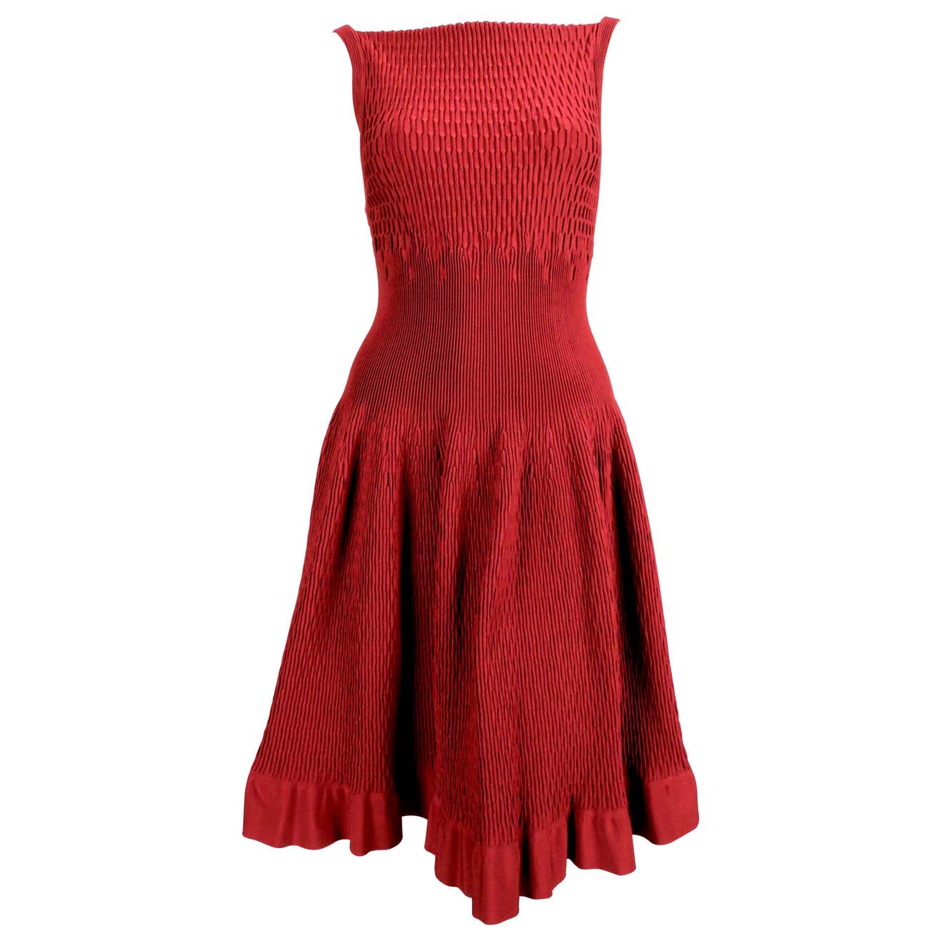 new AZZEDINE ALAIA bordeaux plisse knit dress For Sale at 1stDibs