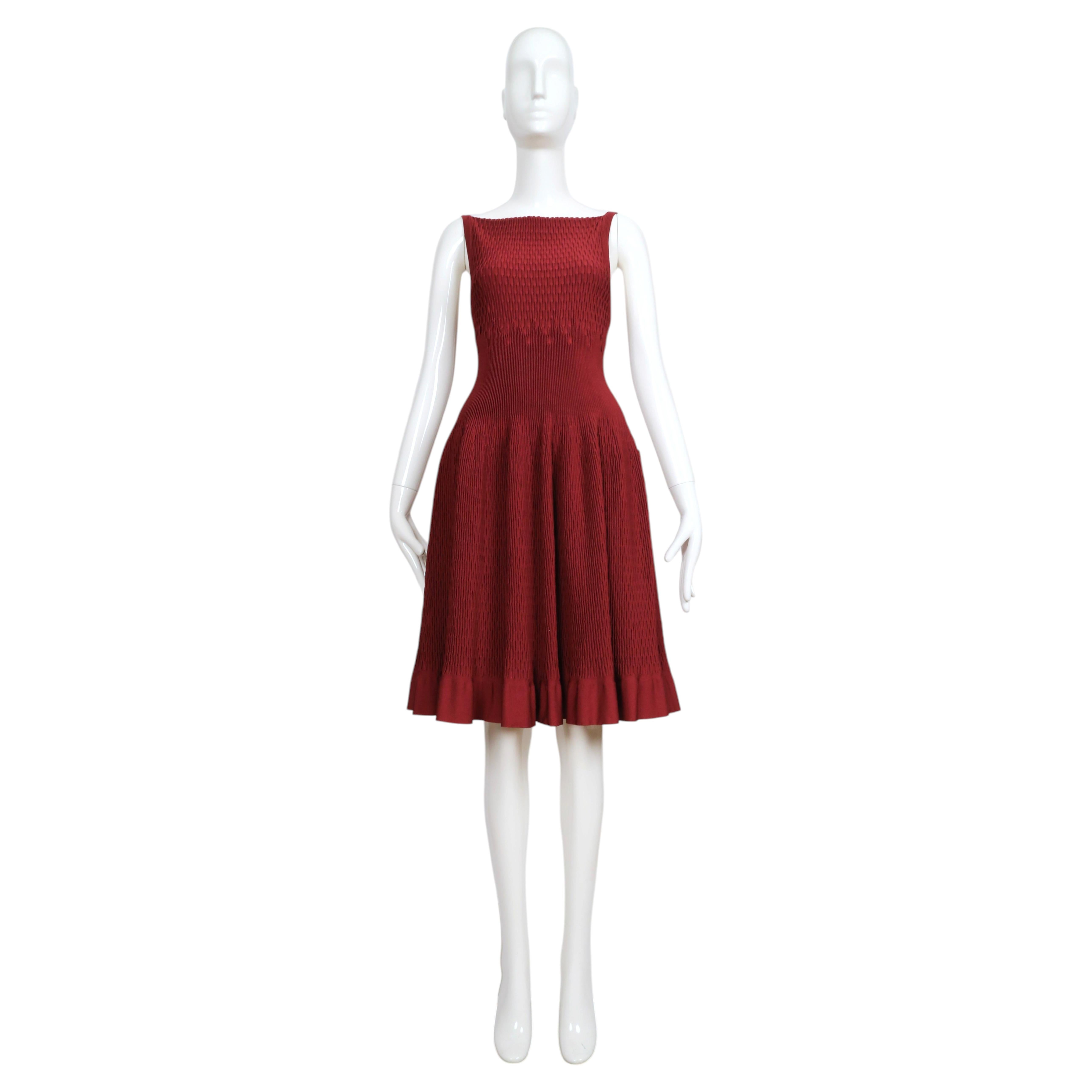 new AZZEDINE ALAIA bordeaux plisse knit dress For Sale