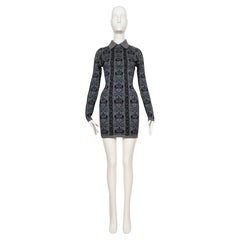 Robe ajustée en maille vintage Azzedine Alaïa, collection automne 1990, en jacquard à motifs floraux