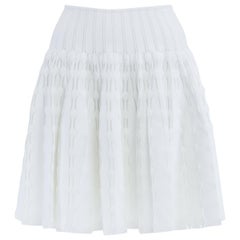 new AZZEDINE ALAIA white scallop flocked pleat voluminous flared mini skirt FR38