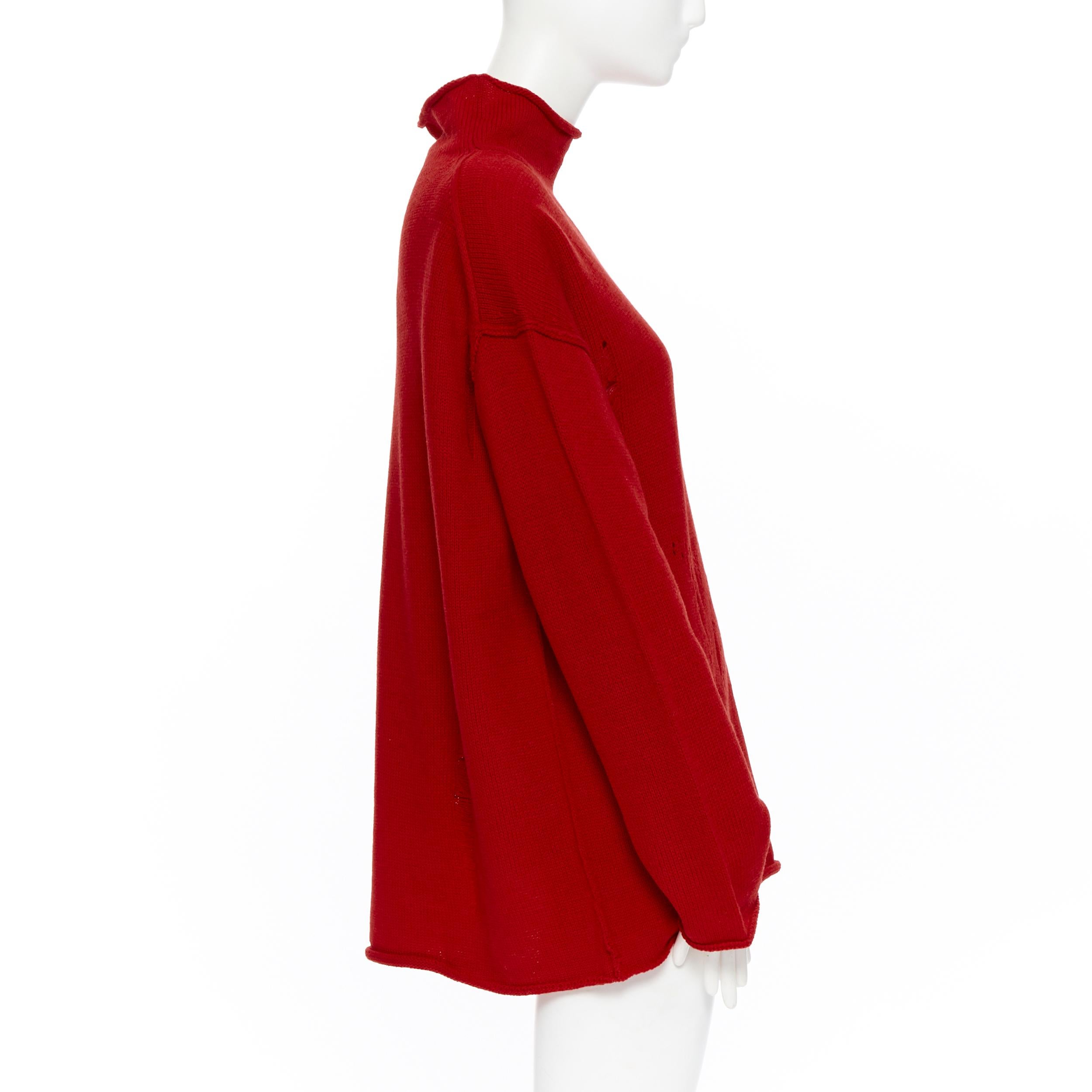 Women's new B YOHJI YAMAMOTO Unisex 100% wool red distressed holey raw edge pullover M