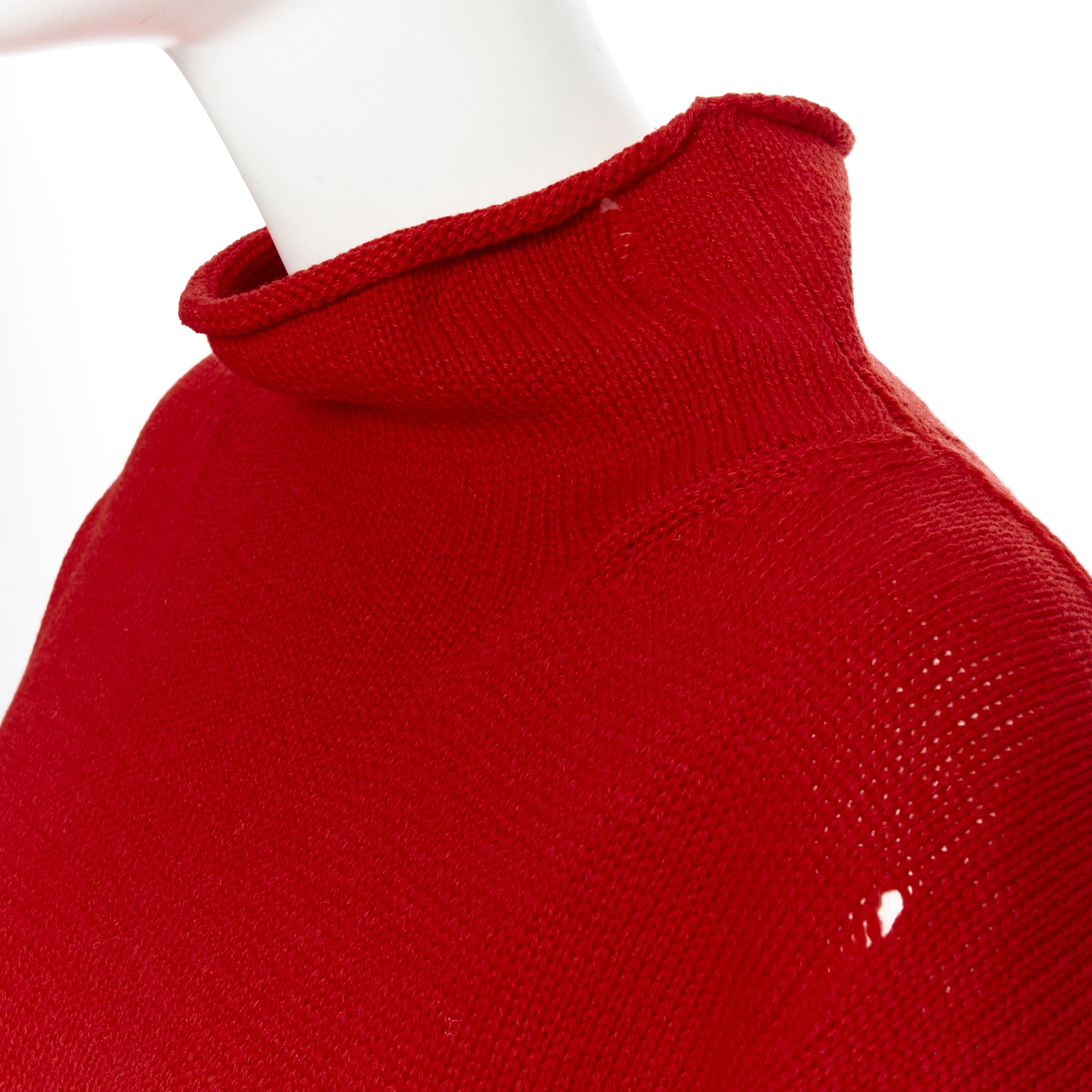 new B YOHJI YAMAMOTO Unisex 100% wool red distressed holey raw edge pullover M 3