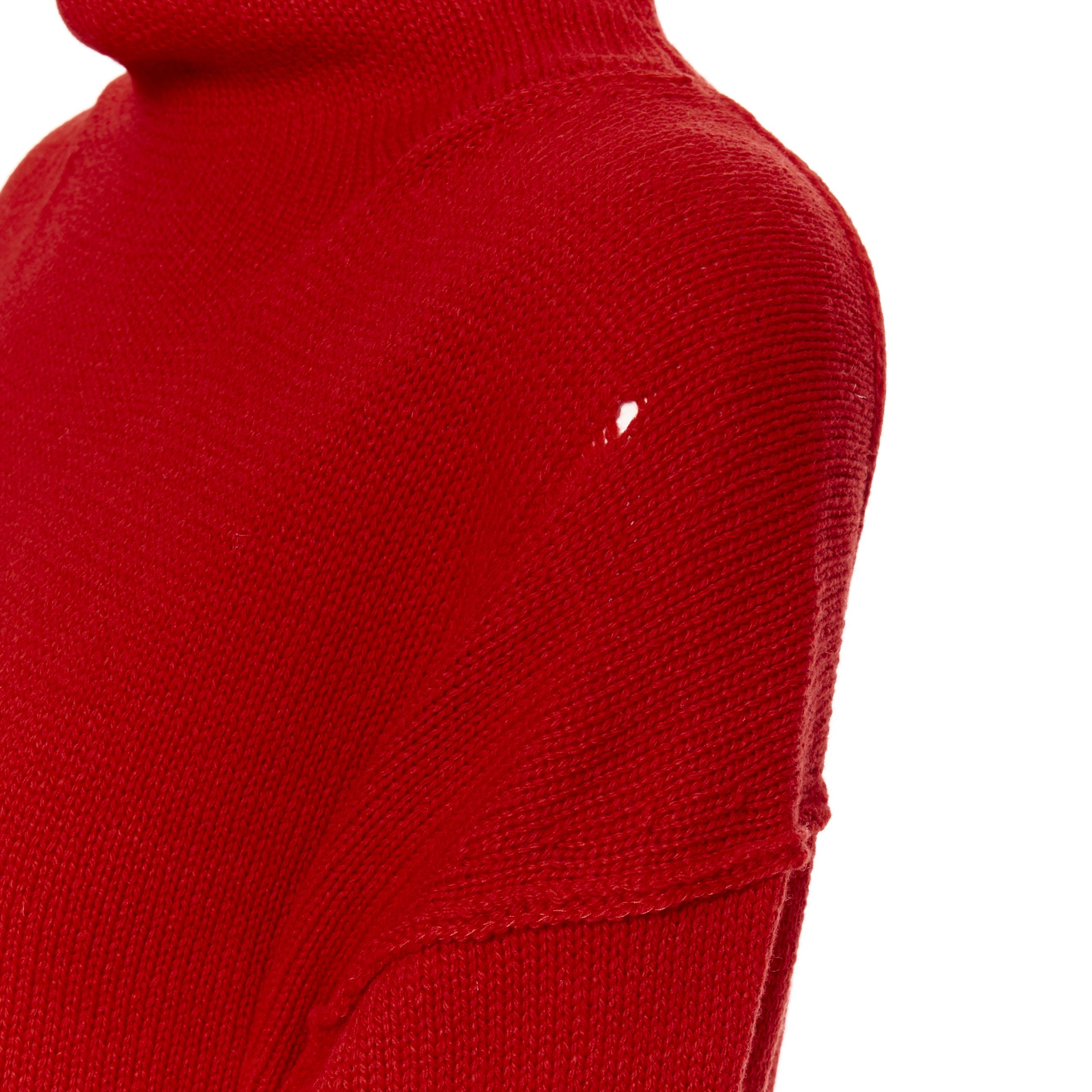 new B YOHJI YAMAMOTO Unisex 100% wool red distressed holey raw edge pullover M 4