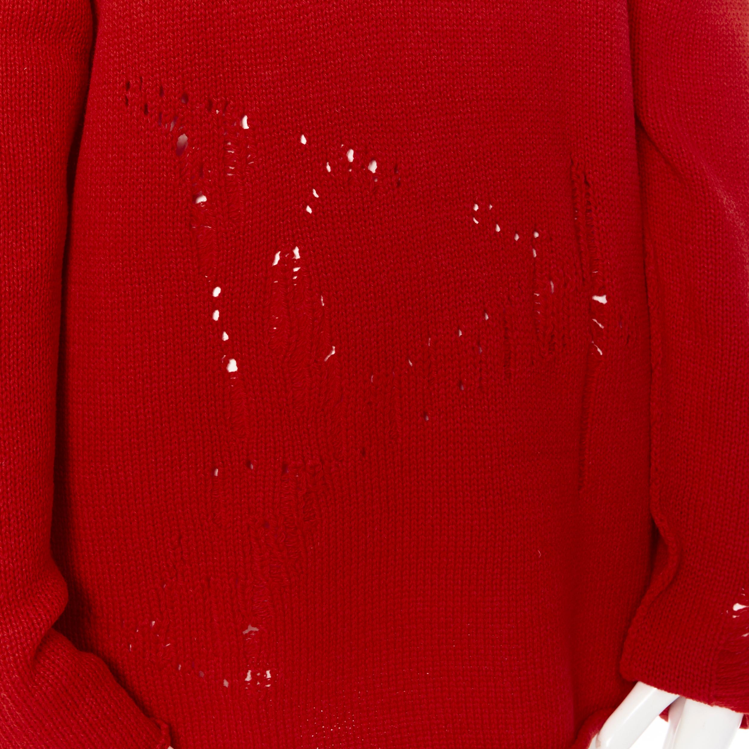 new B YOHJI YAMAMOTO Unisex 100% wool red distressed holey raw edge sweater M 5