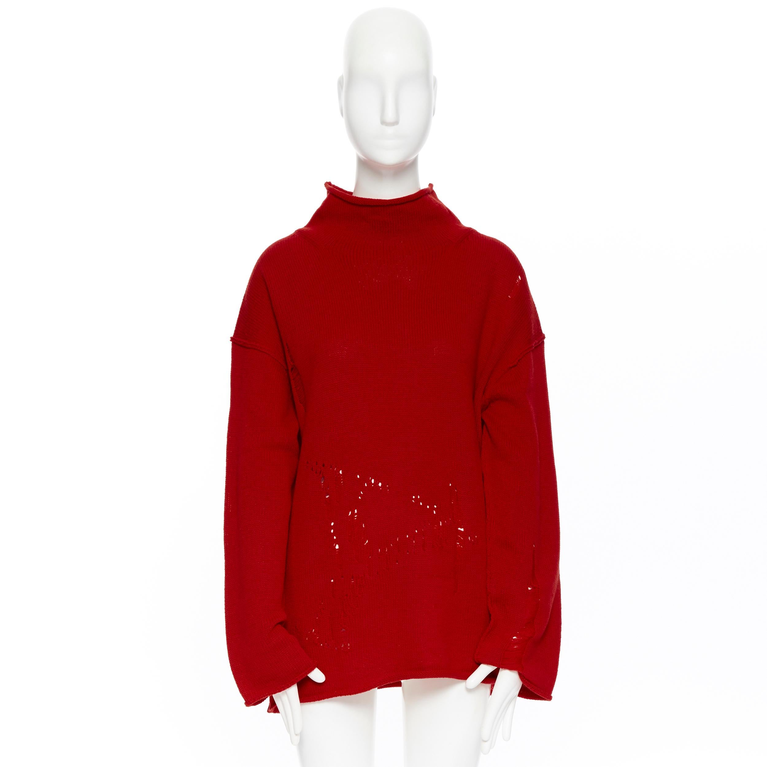 Red new B YOHJI YAMAMOTO Unisex 100% wool red distressed holey raw edge sweater M