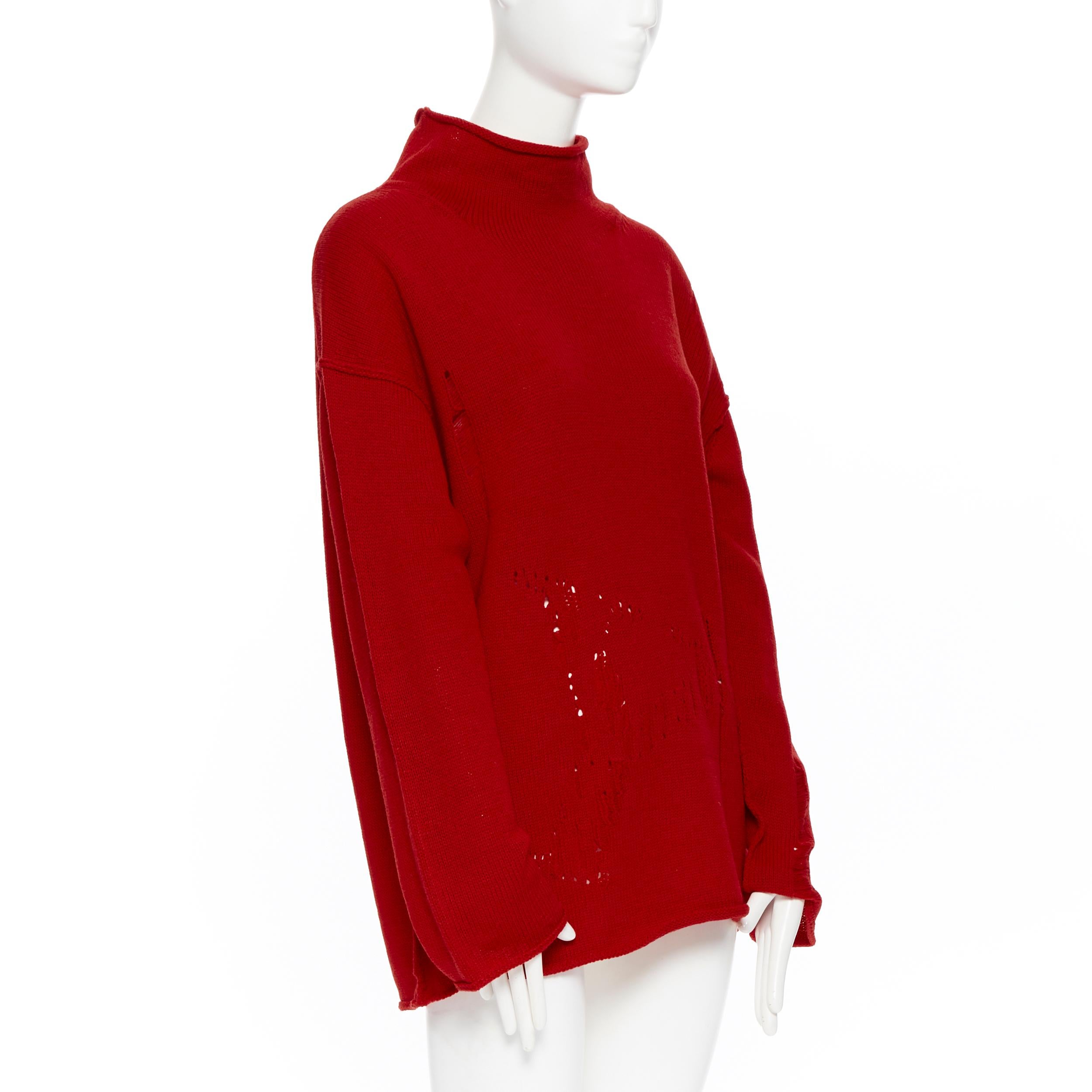 new B YOHJI YAMAMOTO Unisex 100% wool red distressed holey raw edge sweater M In New Condition In Hong Kong, NT