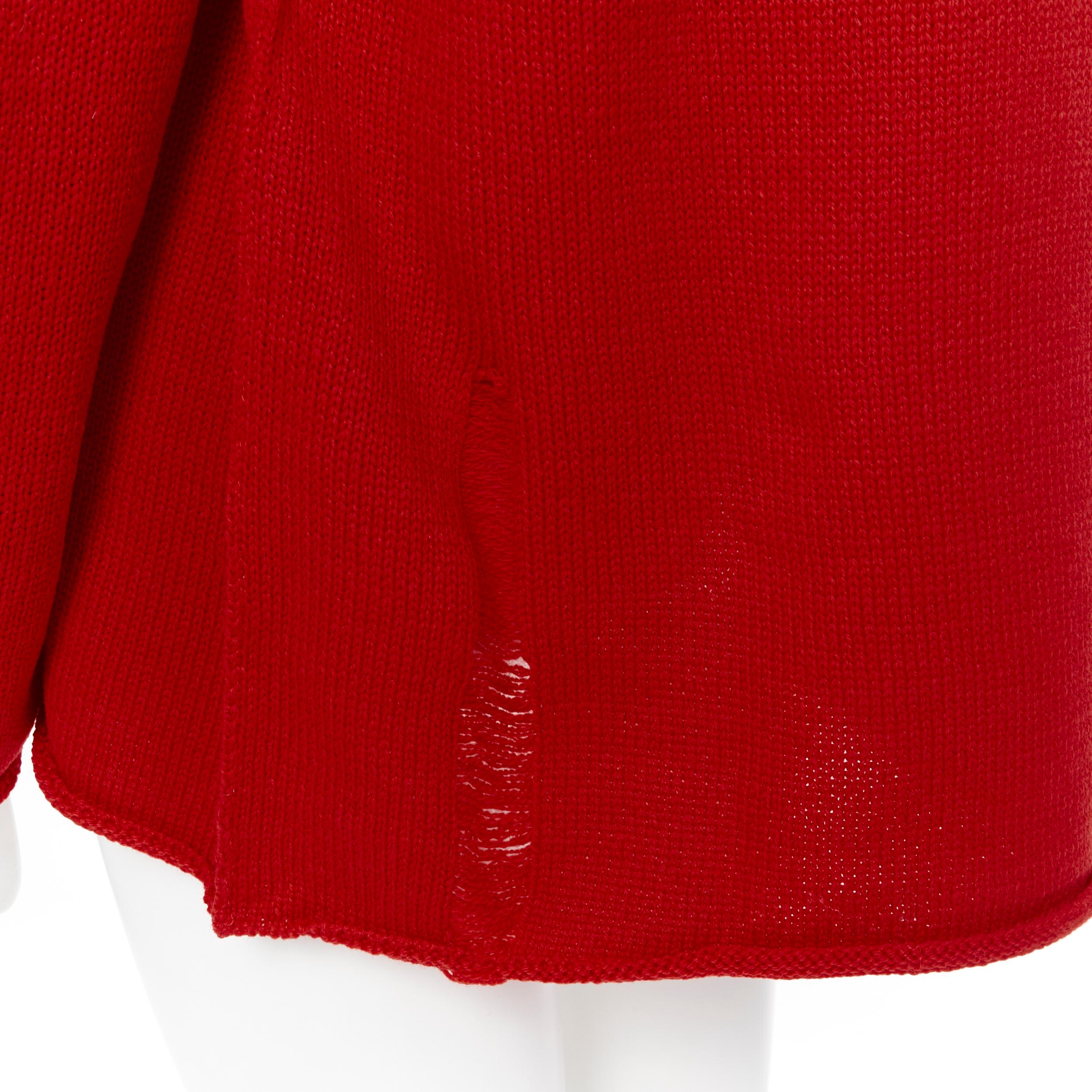 new B YOHJI YAMAMOTO Unisex 100% wool red distressed holey raw edge turtleneck M 1