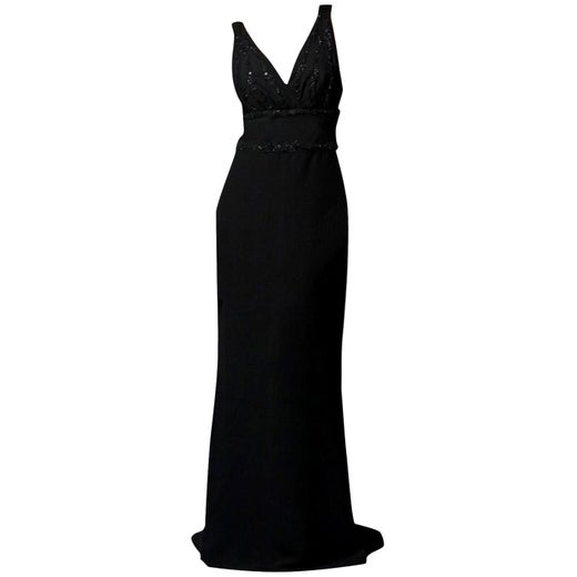 Badgley Mischka Beaded Black Silk Lace Evening Gown Size US 10 For Sale at  1stDibs