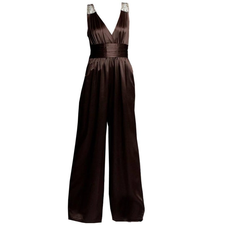 Badgley Mischka Couture Silk Evening Jumpsuit Dress Gown at 1stDibs