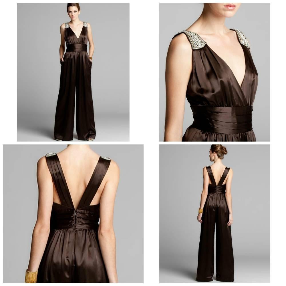 Black New Badgley Mischka New Silk Evening Jumpsuit Dress Gown Sz 6