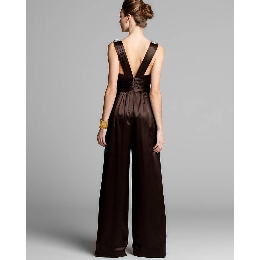 New Badgley Mischka New Silk Evening Jumpsuit Dress Gown Sz 6 In New Condition In Leesburg, VA
