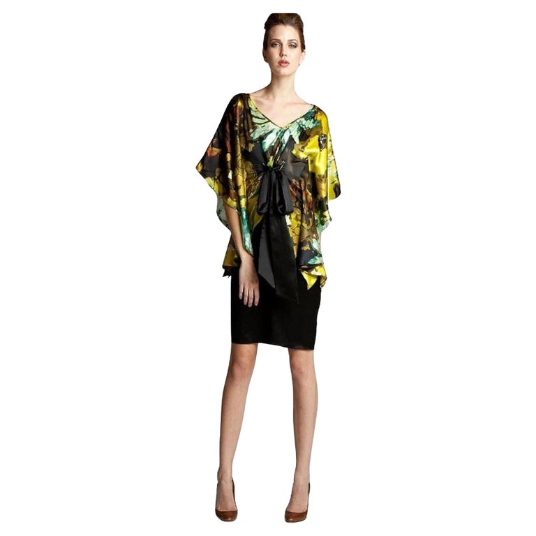 badgley mischka silk dresses 2000s Badgley Mischka Yellow Silk Strapless Bustier Cocktail Dress W/ 3D Tulle Detailing