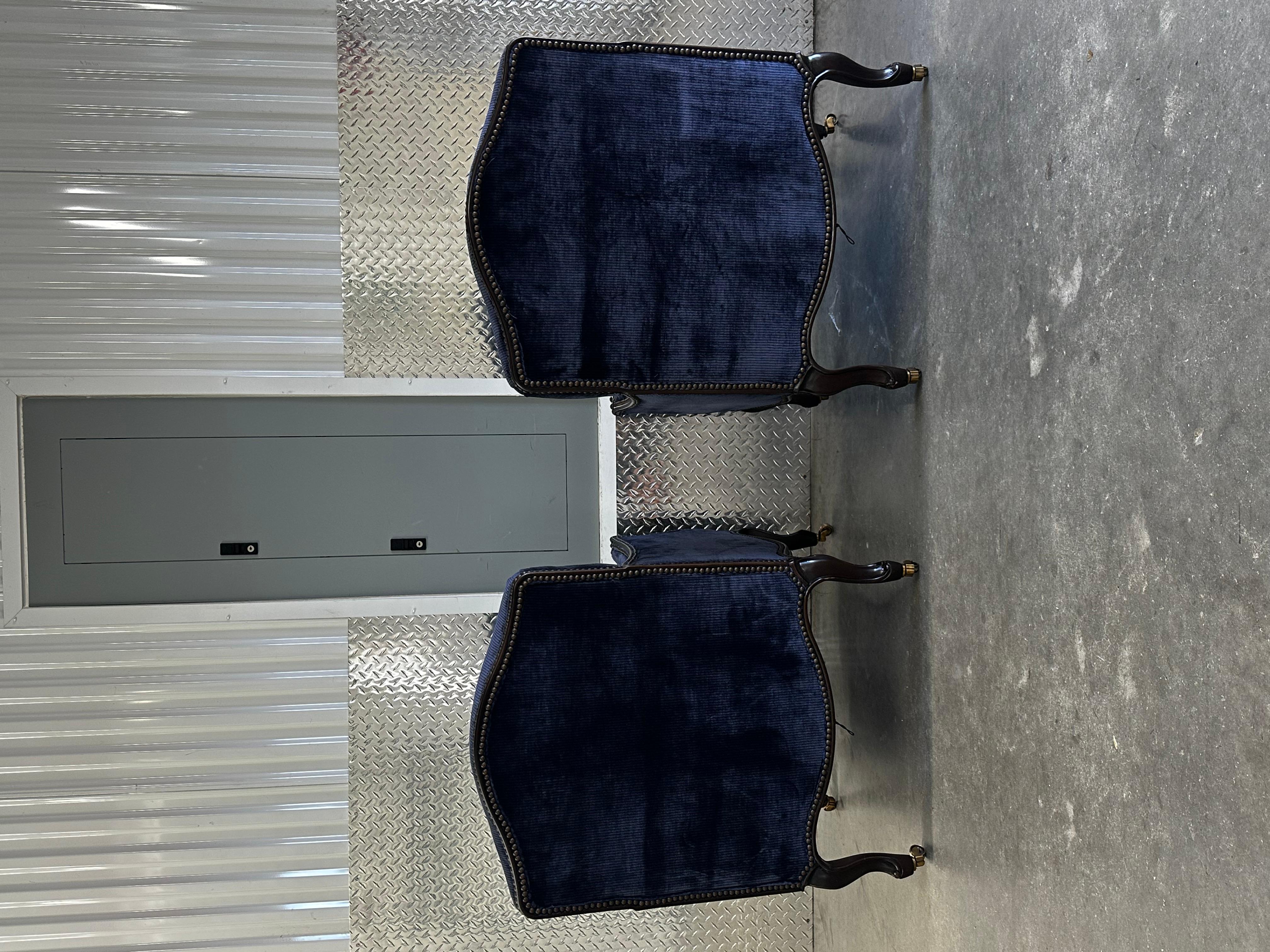 Contemporary New Baker Furniture Navy Velvet Bergere Louis Style Chairs, Set of 3 For Sale