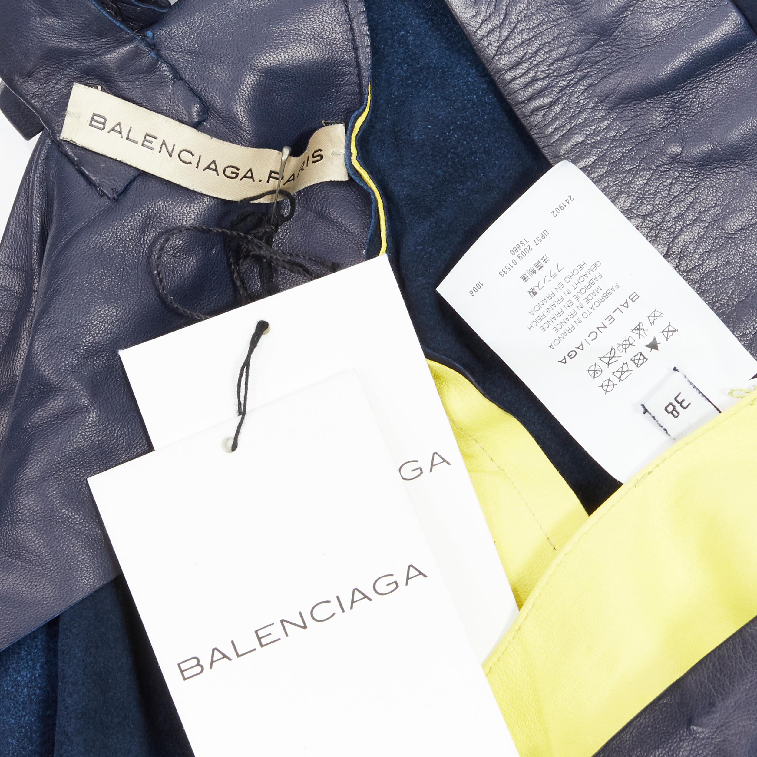 new BALENCIAGA 2010 Runway Nicolas Ghesquiere navy yellow leather pleated top For Sale 5