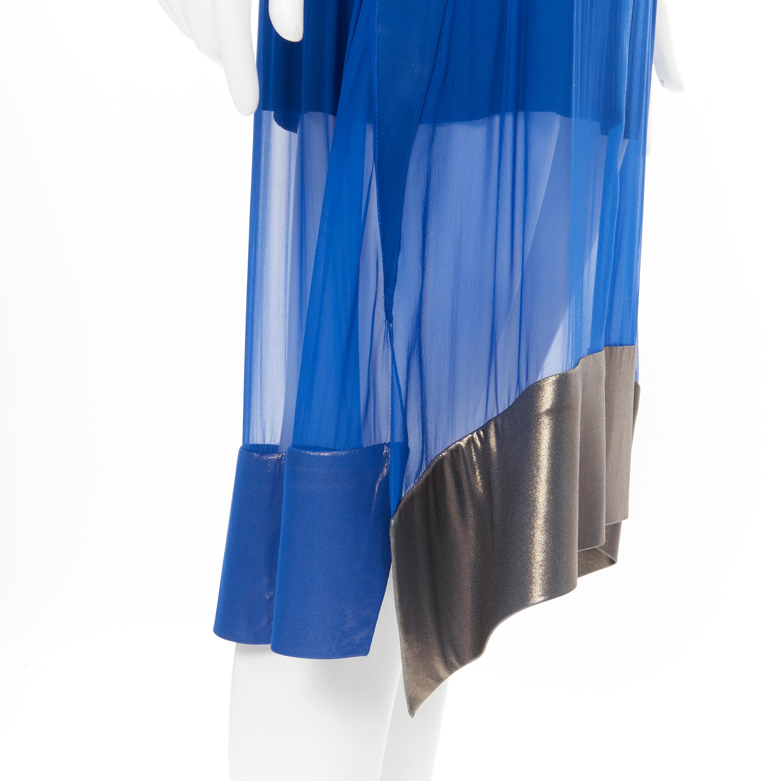 new BALENCIAGA 2012 Runway blue copper futuristic bustier silk dress FR36 XS For Sale 2