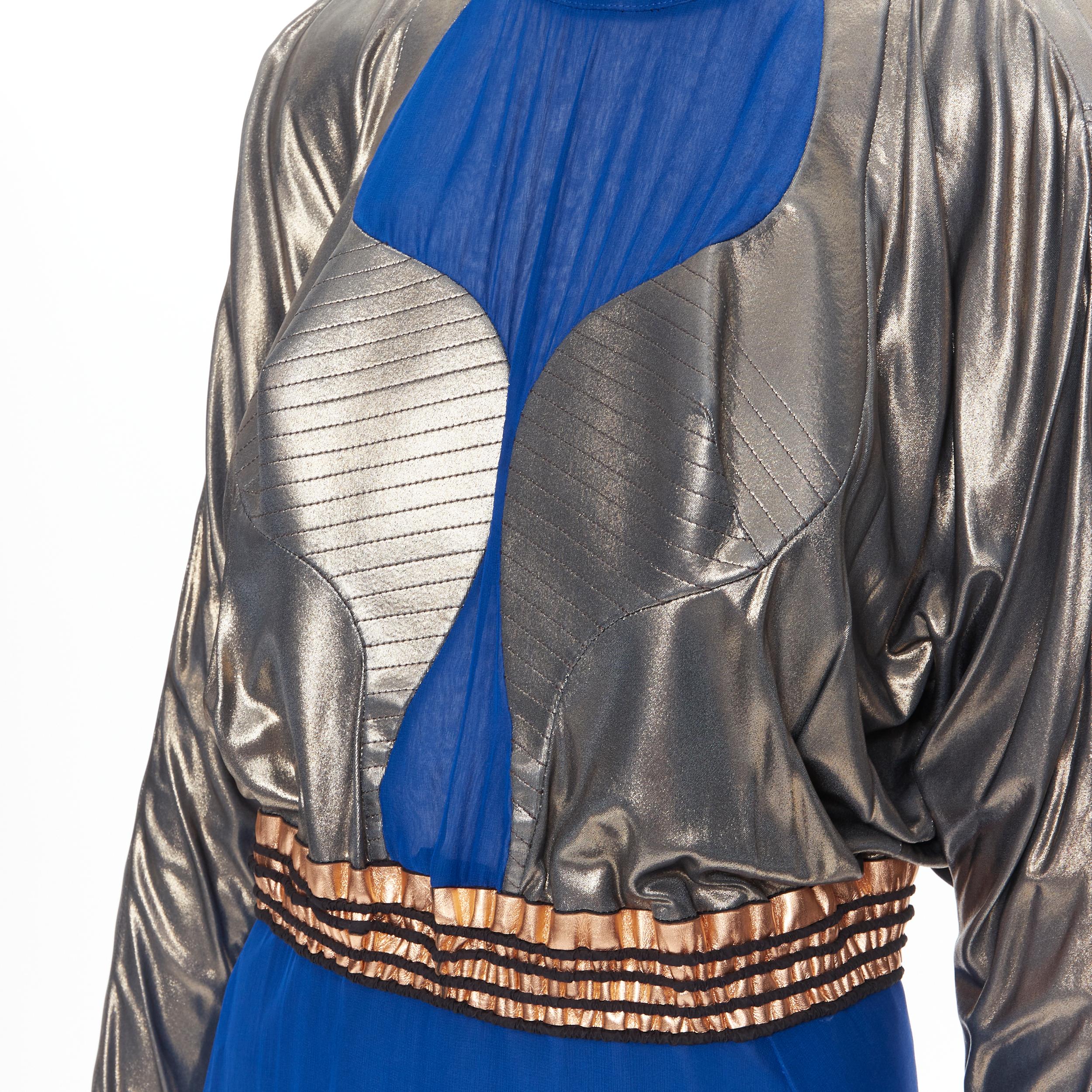 new BALENCIAGA 2012 Runway blue copper futuristic bustier silk dress FR36 XS 
Reference: TGAS/A00804 
Brand: Balenciaga 
Designer: Nicolas Ghesquiere 
Collection: Fall Winter 2012 Runway 
Material: Silk 
Color: Blue 
Pattern: Solid 
Closure: Zip