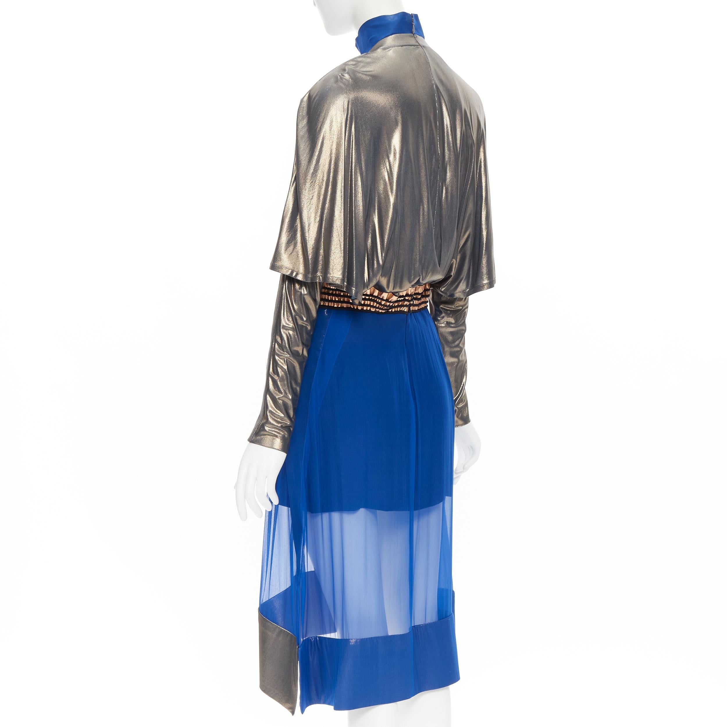 Blue new BALENCIAGA 2012 Runway blue copper futuristic bustier silk dress FR36 XS For Sale