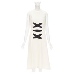 nuovo BALENCIAGA 2015 abito midi in crepe crema con decorazione in pizzo nero FR40 M