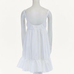 new BALENCIAGA 2015 white shirred bustline ruffle hem cotton mini dress FR38 S