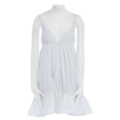 new BALENCIAGA 2015 white shirred bustline ruffle hem cotton mini dress FR38 S