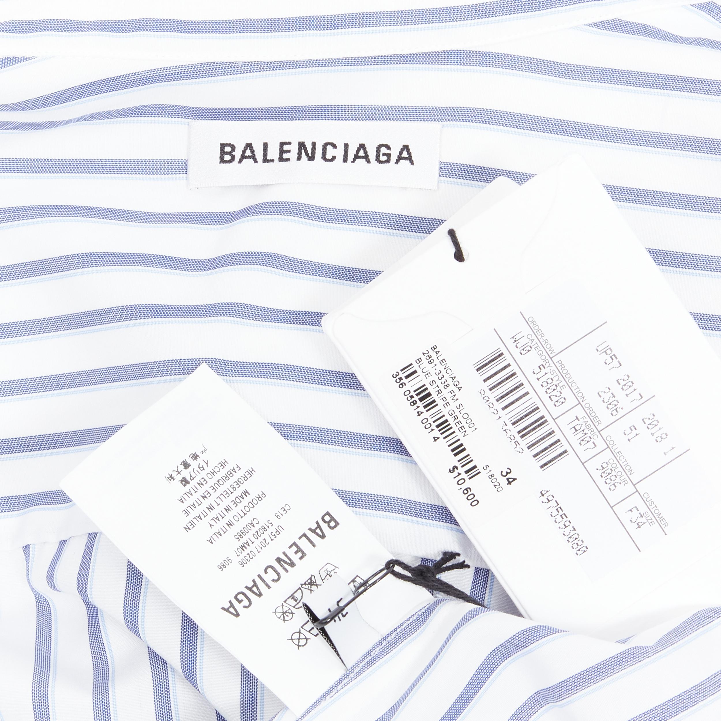 new BALENCIAGA 2017 green tshirt blue striped shirt 2 way draped top FR34 XS For Sale 2