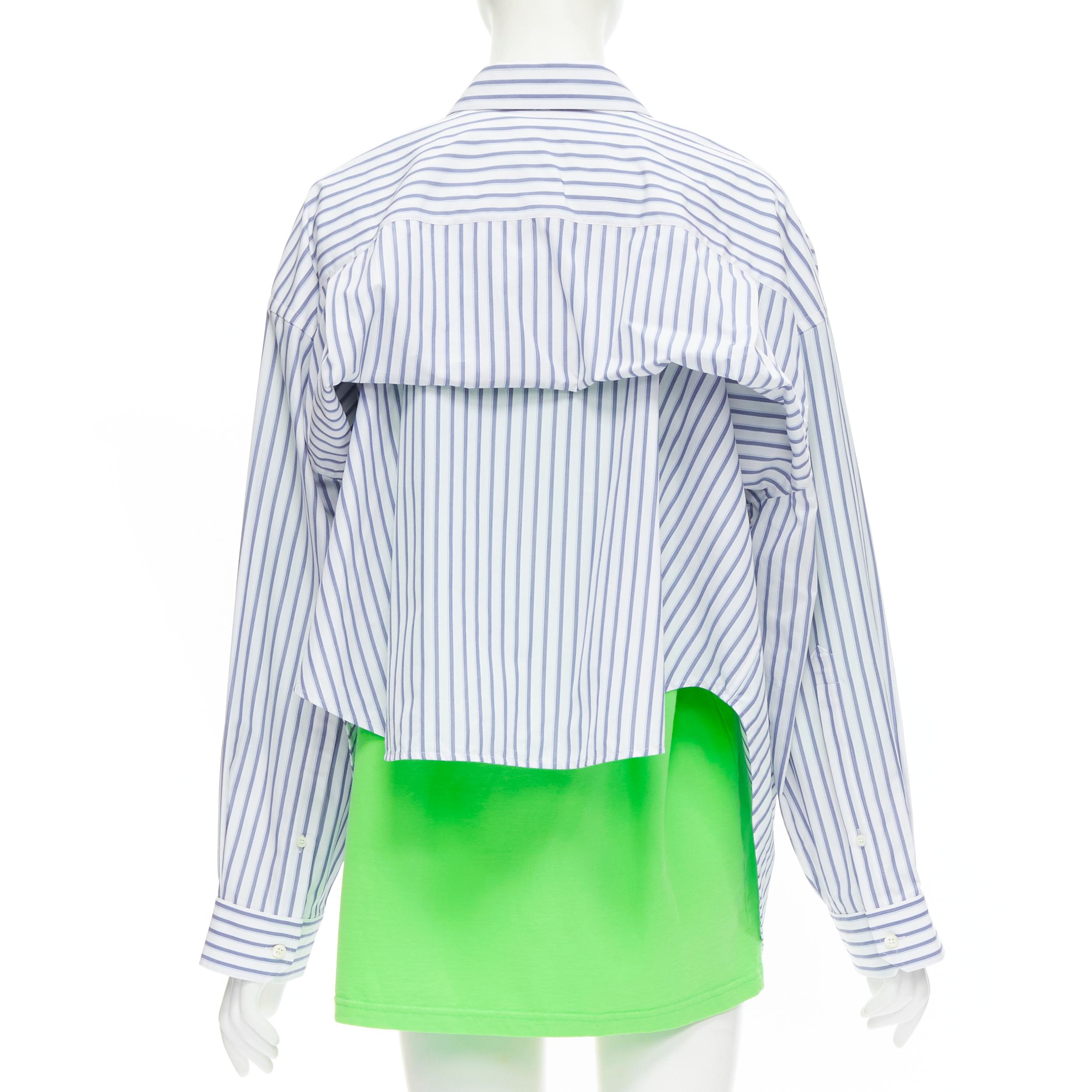 Blue new BALENCIAGA 2017 green tshirt blue striped shirt 2 way draped top FR34 XS For Sale
