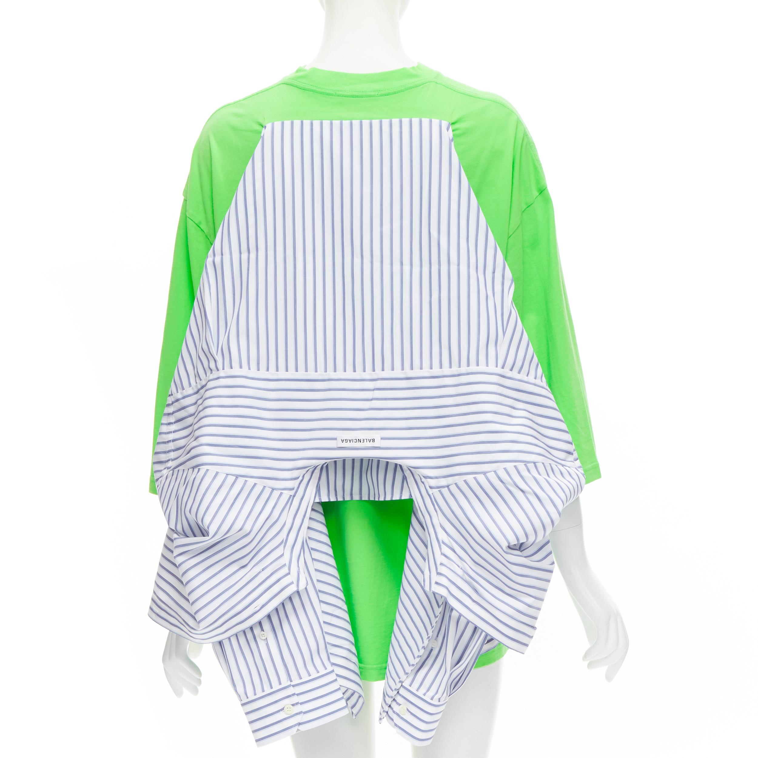 new BALENCIAGA 2017 green tshirt blue striped shirt 2 way draped top FR34 XS In New Condition For Sale In Hong Kong, NT