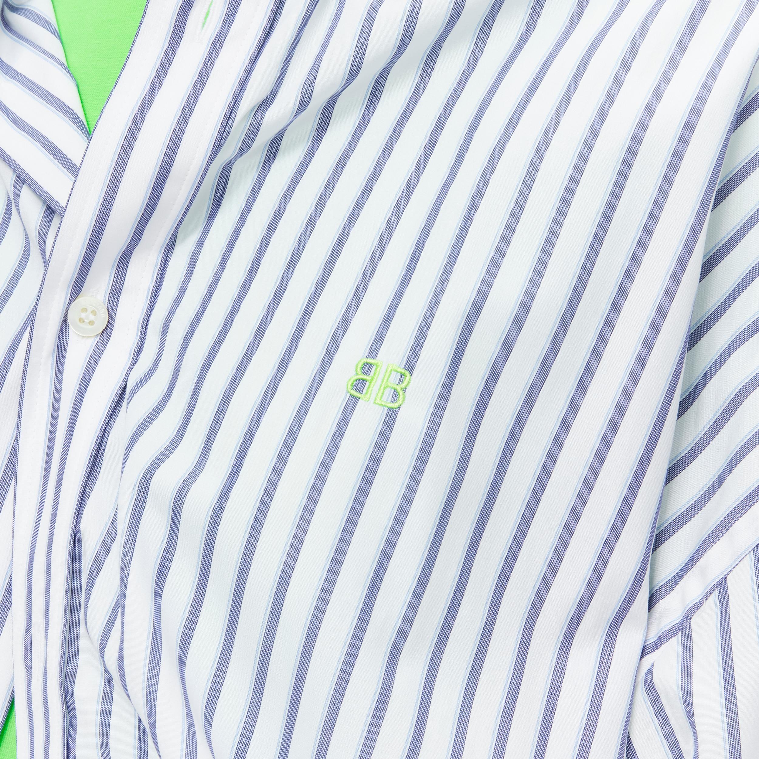 Women's new BALENCIAGA 2017 green tshirt blue striped shirt 2 way draped top FR34 XS For Sale