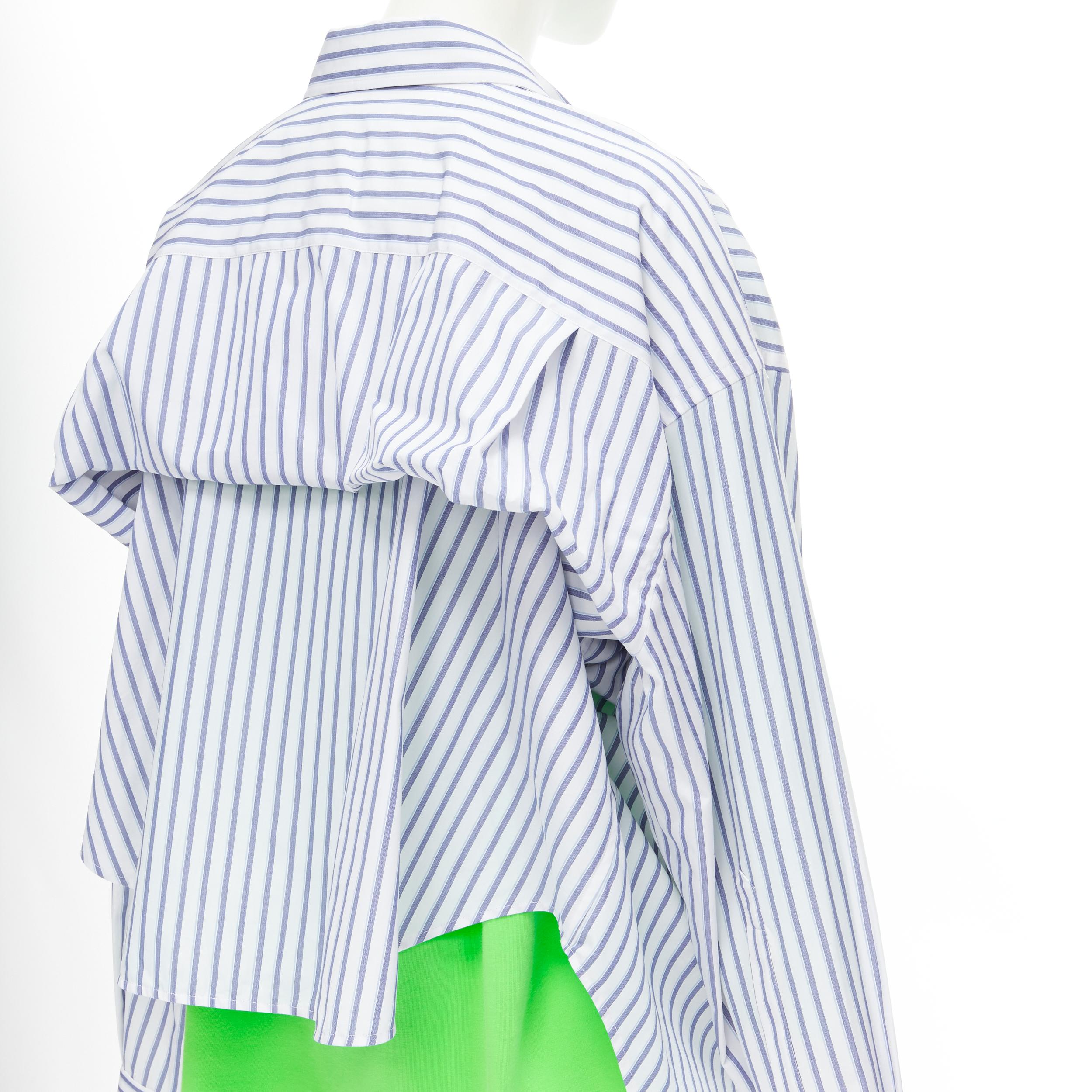 new BALENCIAGA 2017 green tshirt blue striped shirt 2 way draped top FR34 XS For Sale 1
