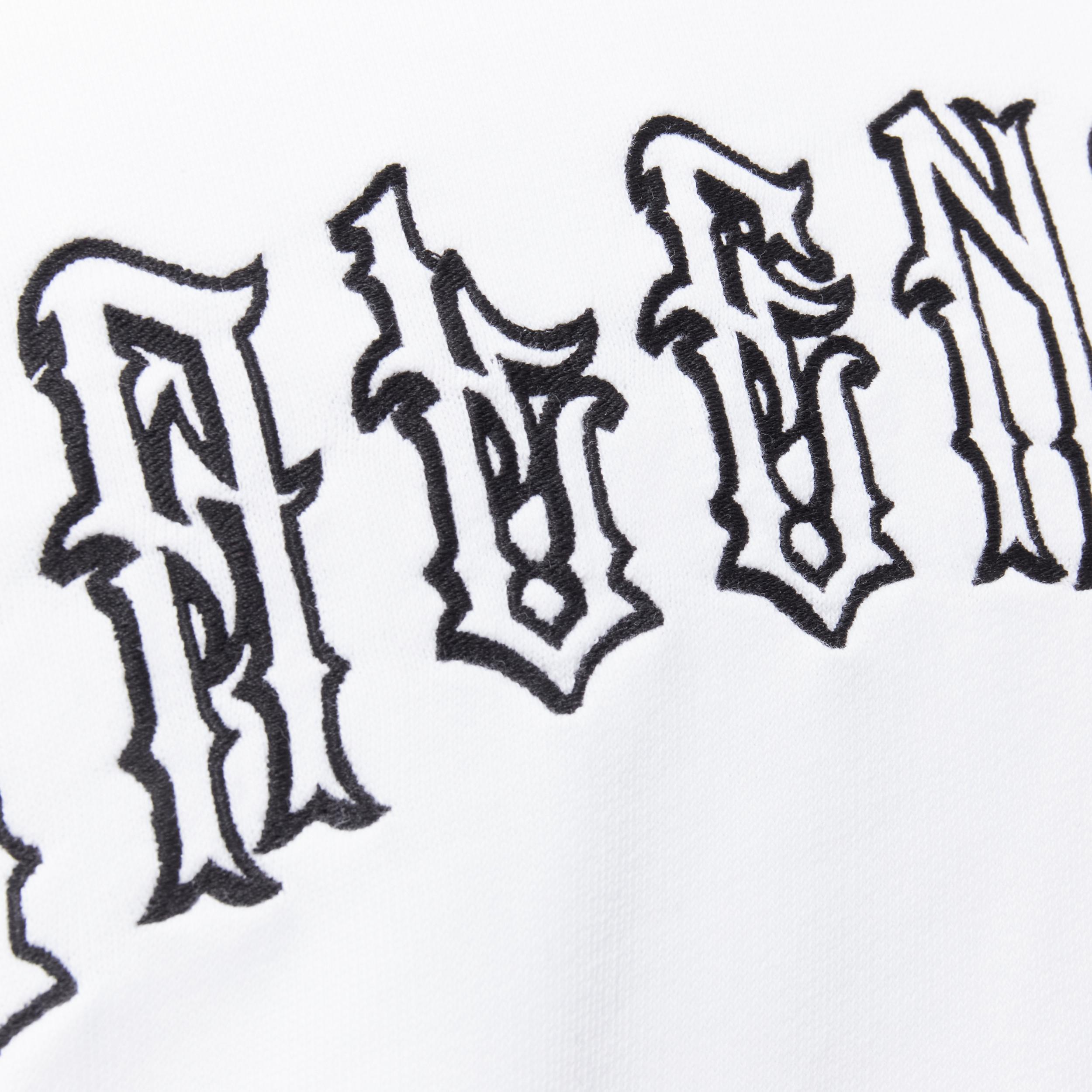 new BALENCIAGA 2018 black Gothic Tattoo logo embroidery white cotton hoodie M For Sale 2