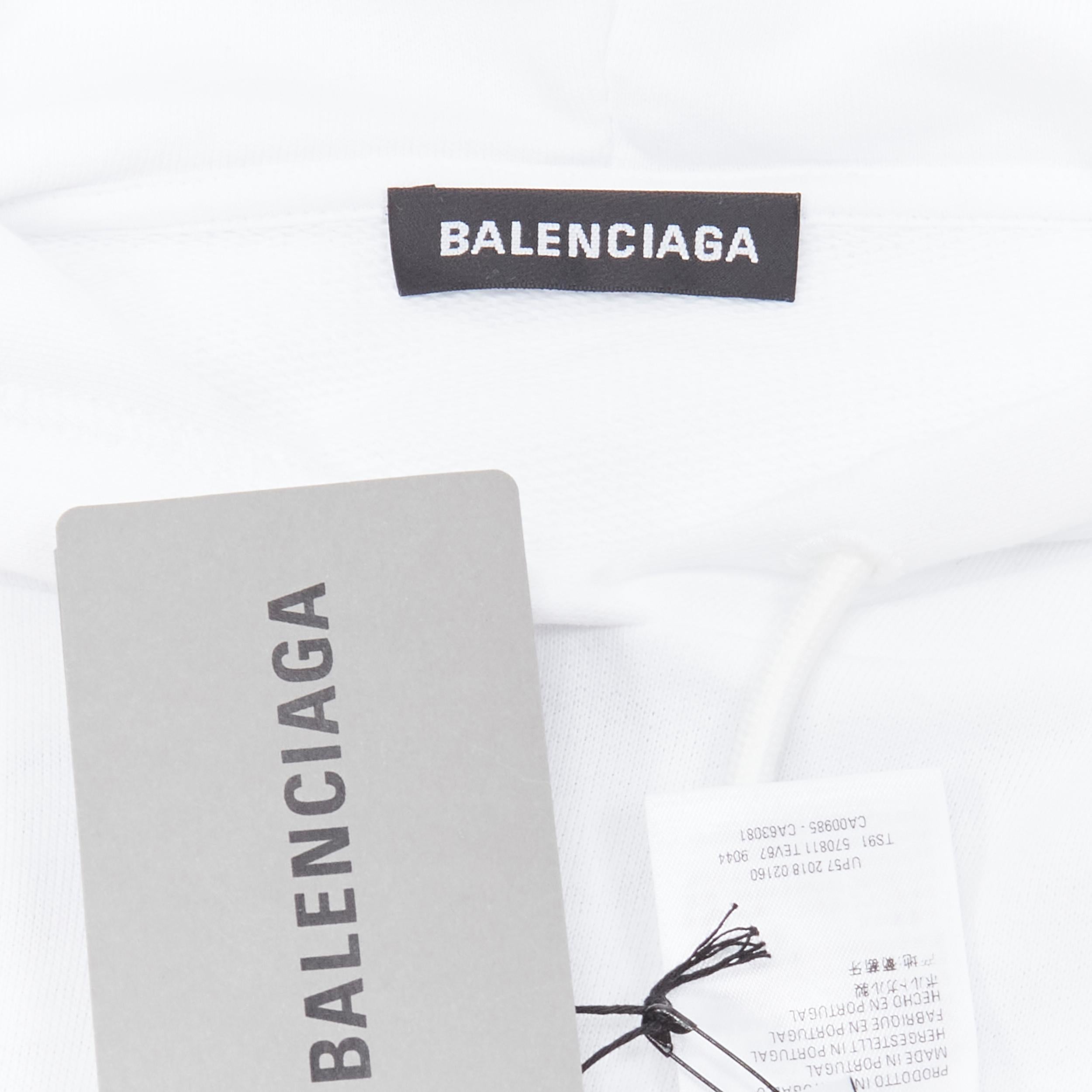 new BALENCIAGA 2018 black Gothic Tattoo logo embroidery white cotton hoodie M For Sale 3