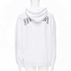 new BALENCIAGA 2018 black Gothic Tattoo logo embroidery white cotton hoodie M