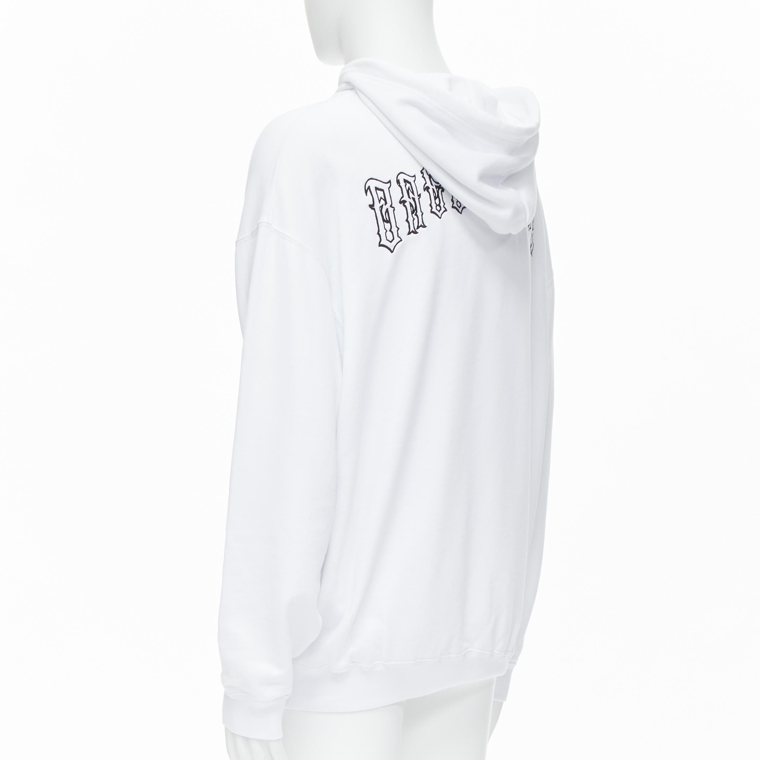 Gray new BALENCIAGA 2018 black Gothic Tattoo logo embroidery white cotton hoodie S For Sale