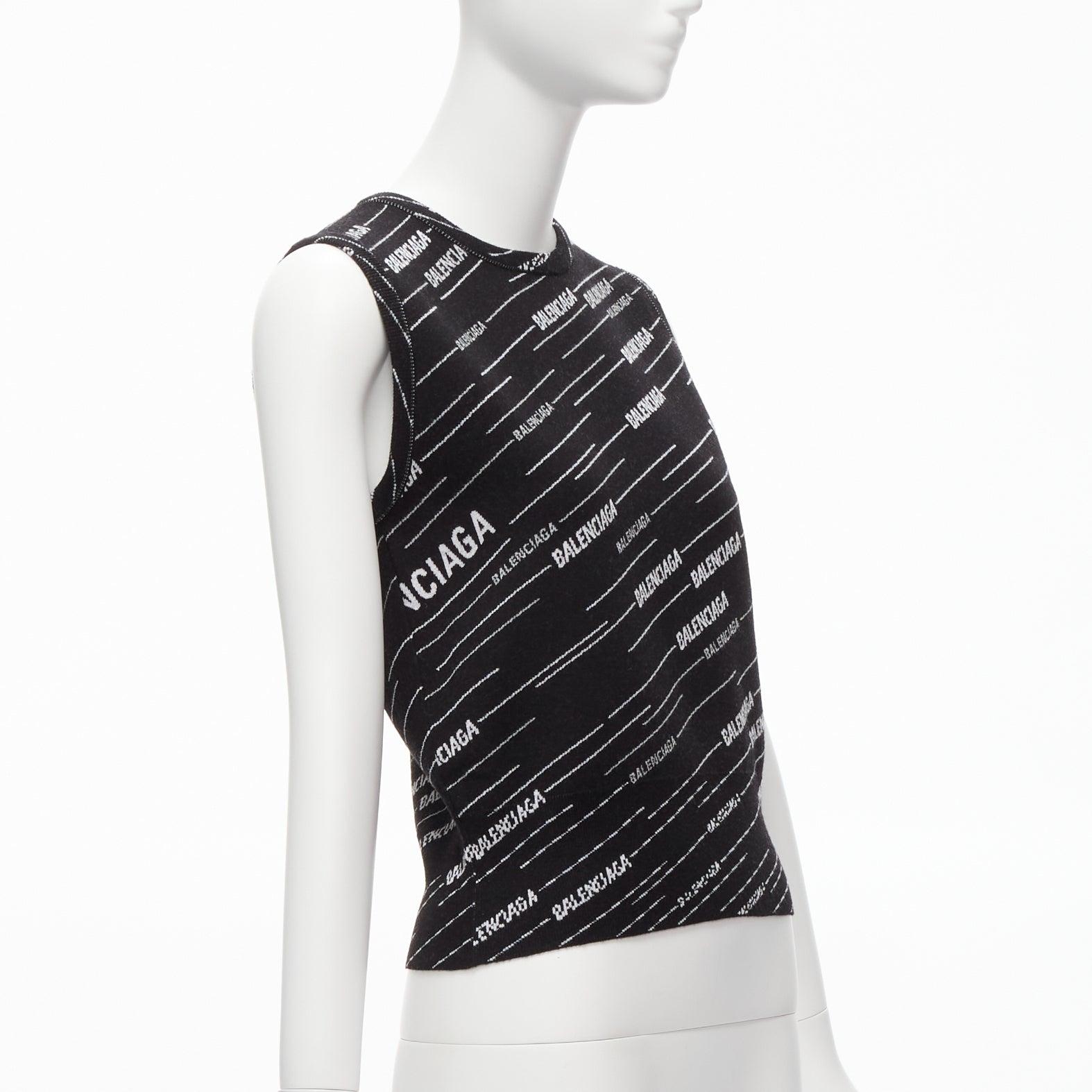 new BALENCIAGA 2018 black white graphic striped logo sweater vest FR38 M In New Condition In Hong Kong, NT