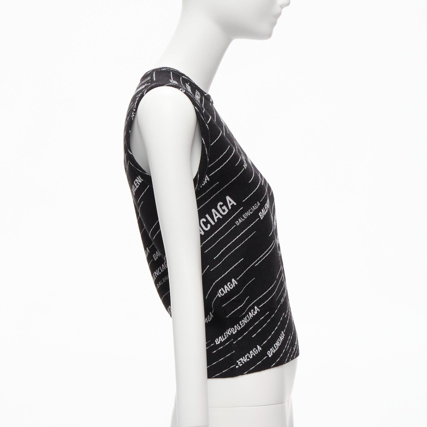 Women's new BALENCIAGA 2018 black white graphic striped logo sweater vest FR38 M