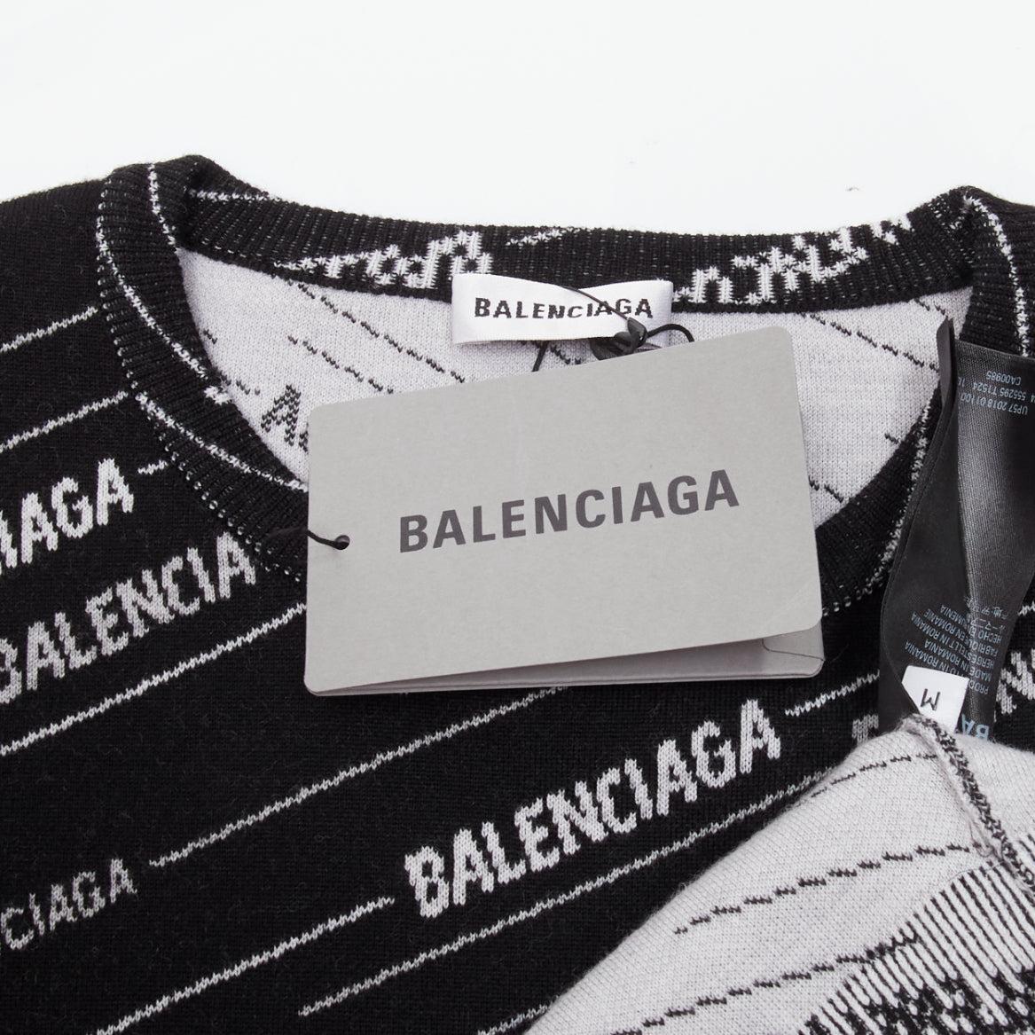 new BALENCIAGA 2018 black white graphic striped logo sweater vest FR38 M 4