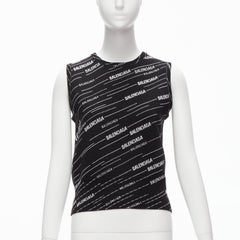 new BALENCIAGA 2018 black white graphic striped logo sweater vest FR38 M