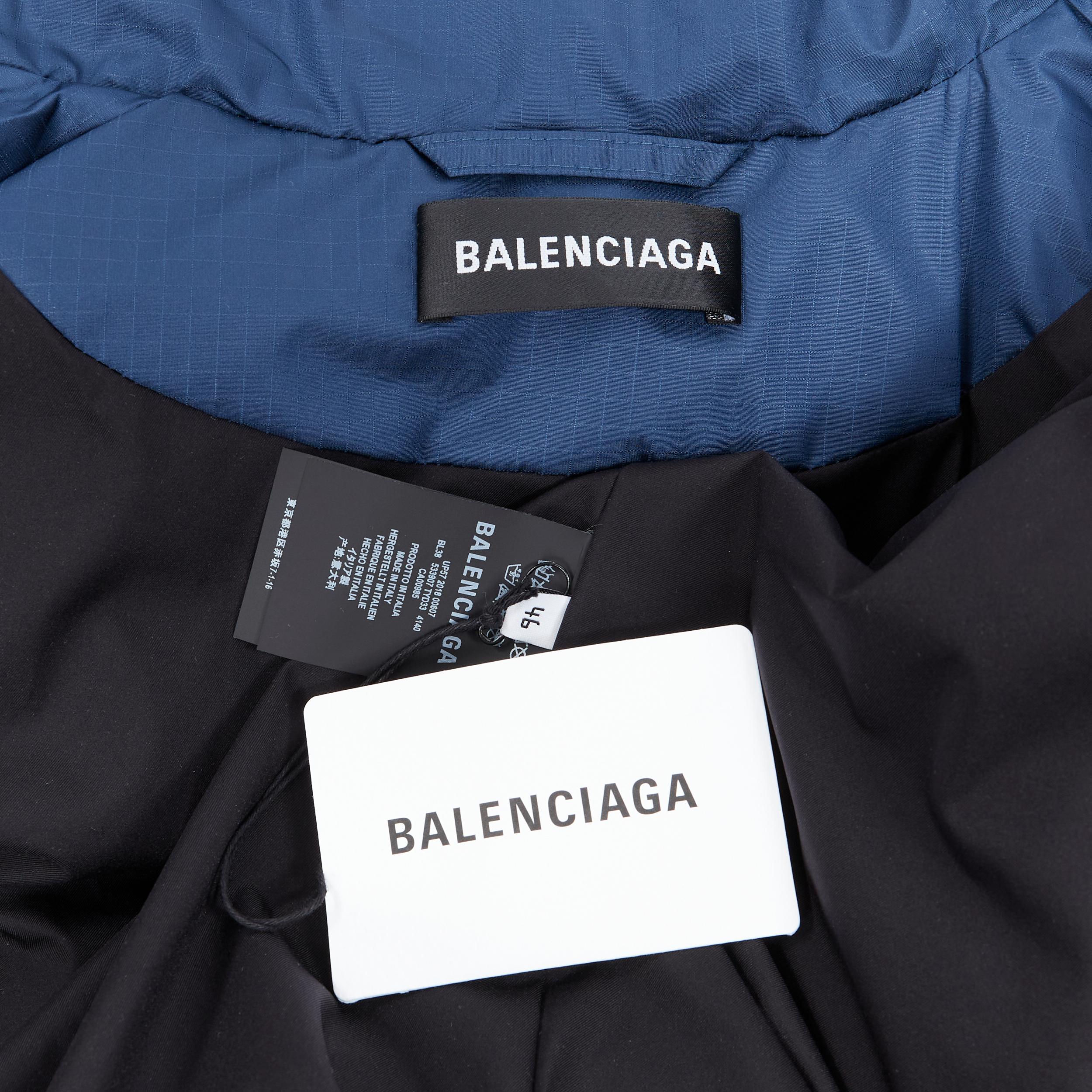 new BALENCIAGA 2018 Fake Layering blue grey denim oversized down puffer XS For Sale 2