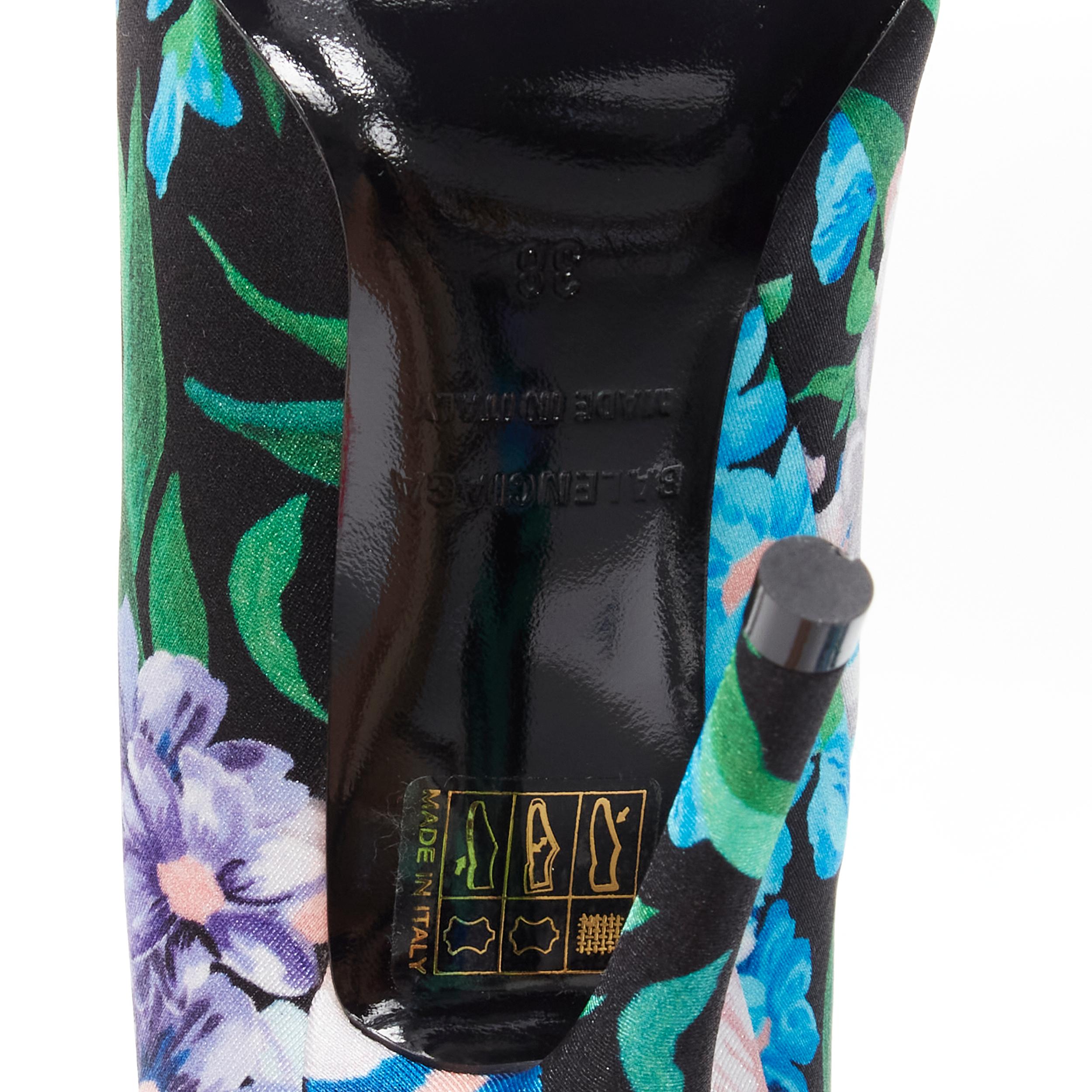 new BALENCIAGA 2018 Pantashoes Knife blue floral print spandex boots IT38 EU38 For Sale 4