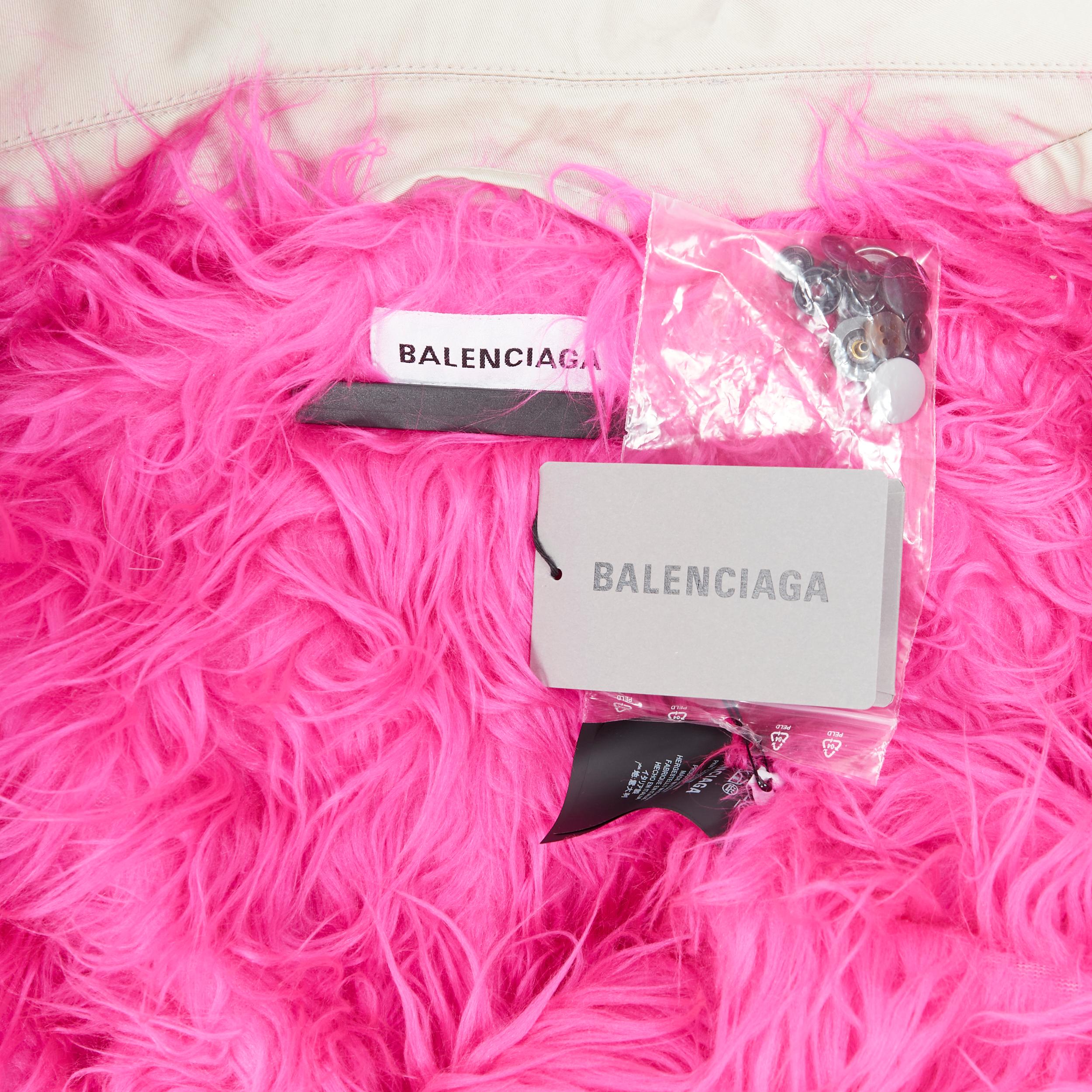 new BALENCIAGA 2018 Runway Fake Layering 7 layer pink fur lined parka jacket XL For Sale 4