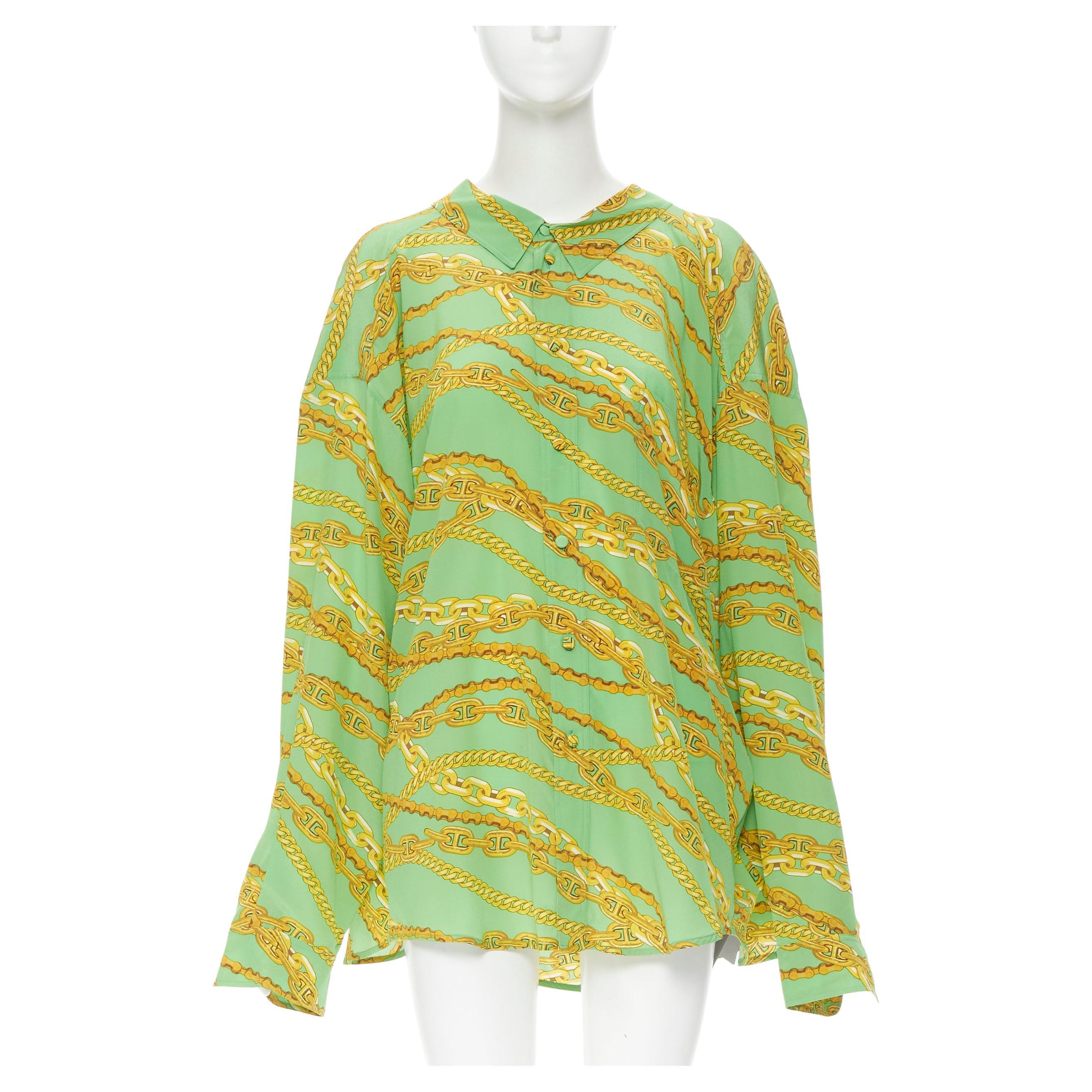 new BALENCIAGA 2018 Runway green gold chain draped back shirt FR38 M