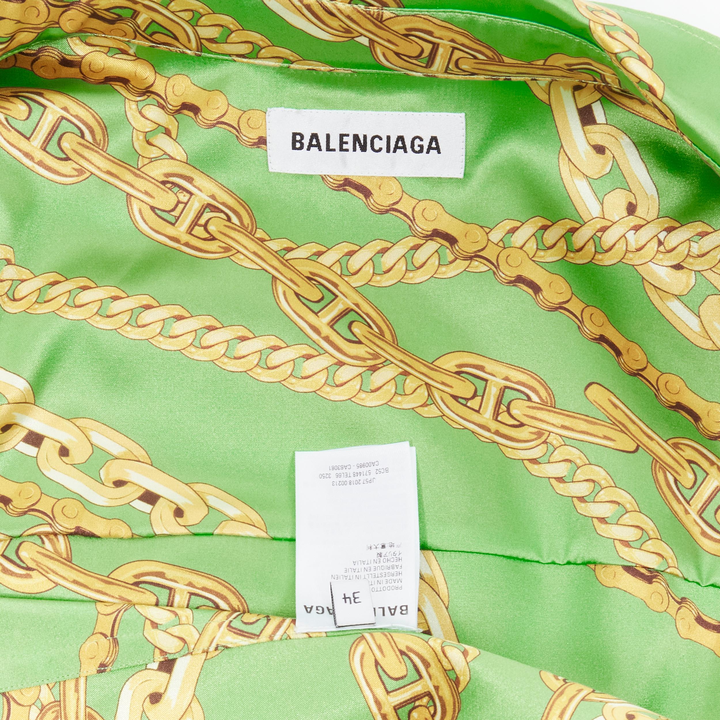 new BALENCIAGA 2018 Runway lime green gold chain stiffen boxy shirt FR34 XS en vente 7