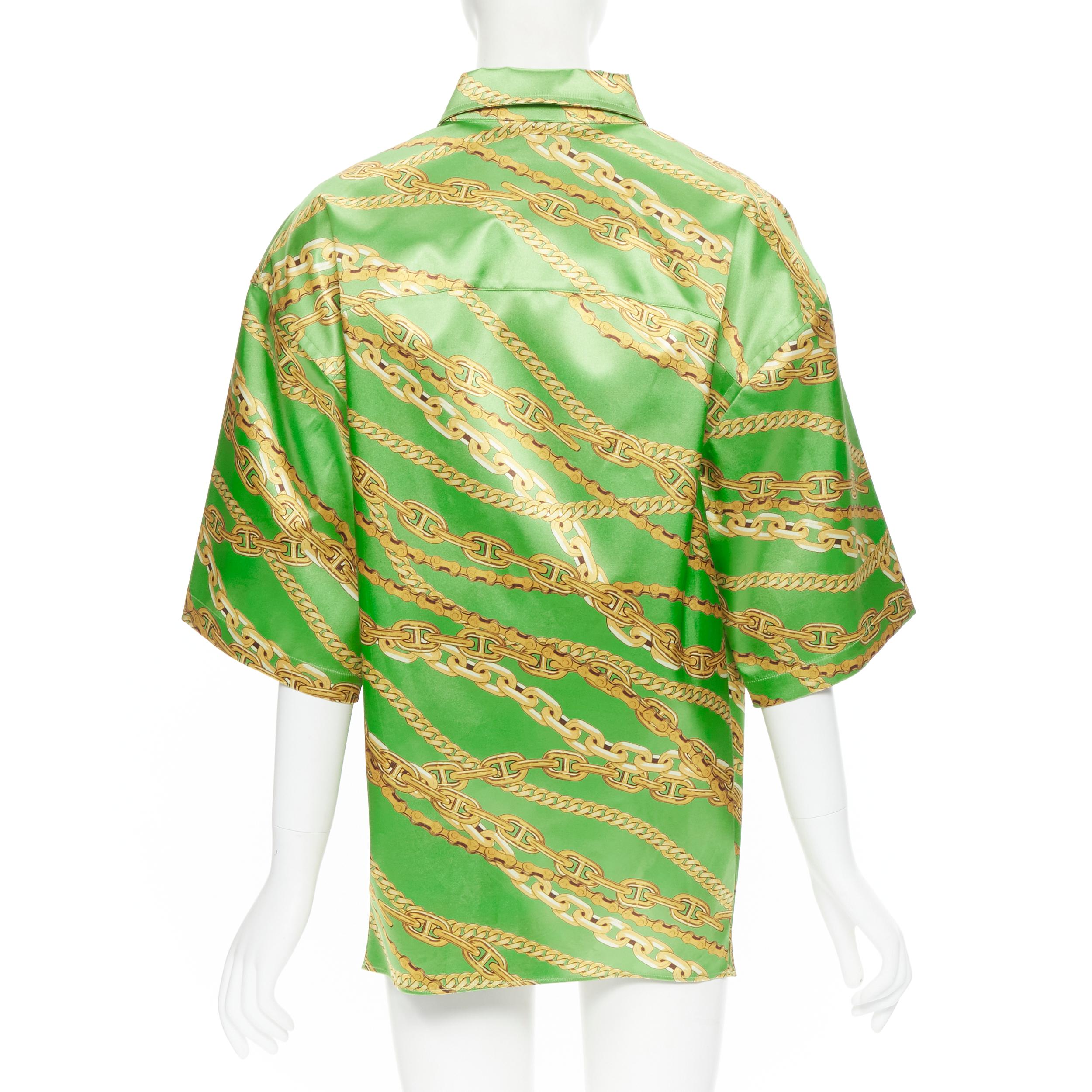 new BALENCIAGA 2018 Runway lime green gold chain stiffen boxy shirt FR34 XS Pour femmes en vente