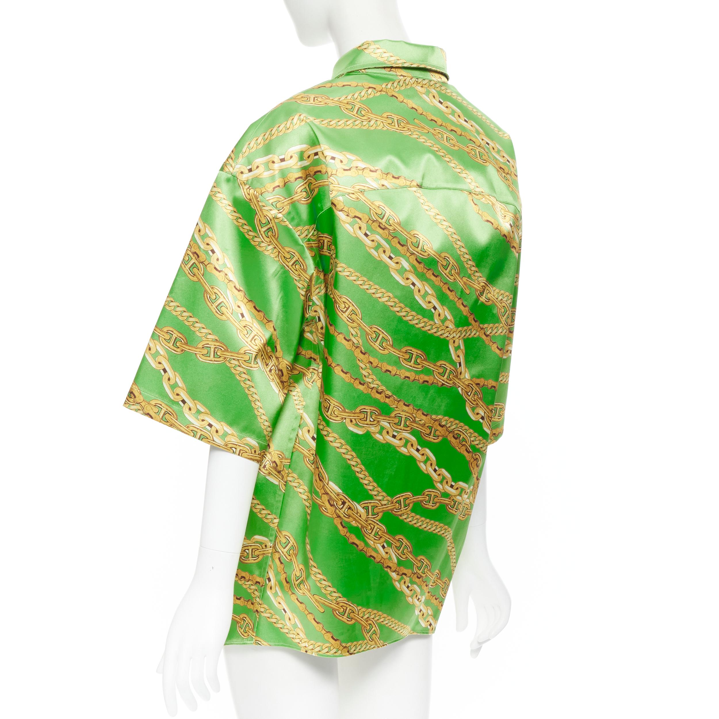 Green new BALENCIAGA 2018 Runway lime green gold chain stiffen boxy shirt FR34 XS For Sale