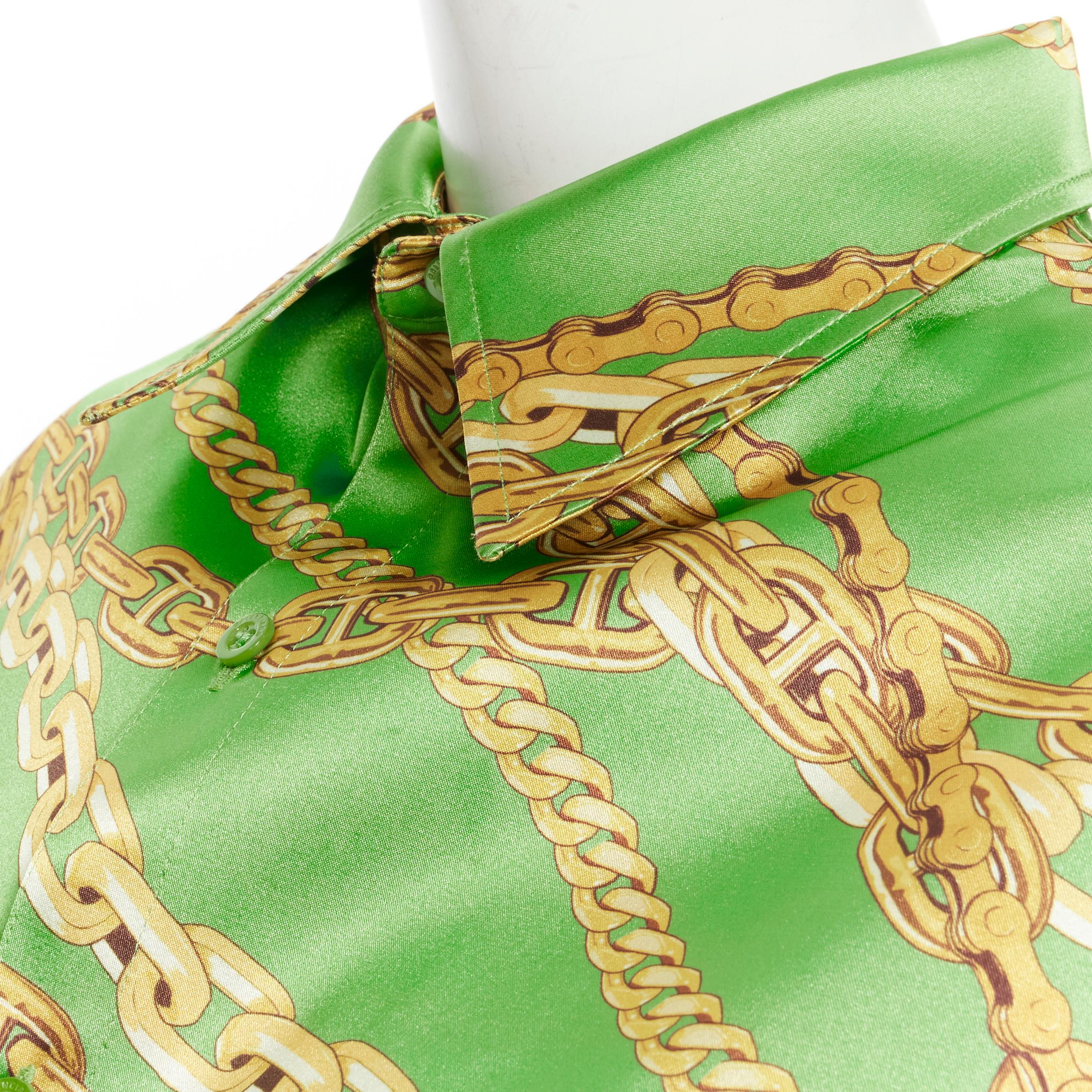 new BALENCIAGA 2018 Runway lime green gold chain stiffen boxy shirt FR34 XS en vente 2