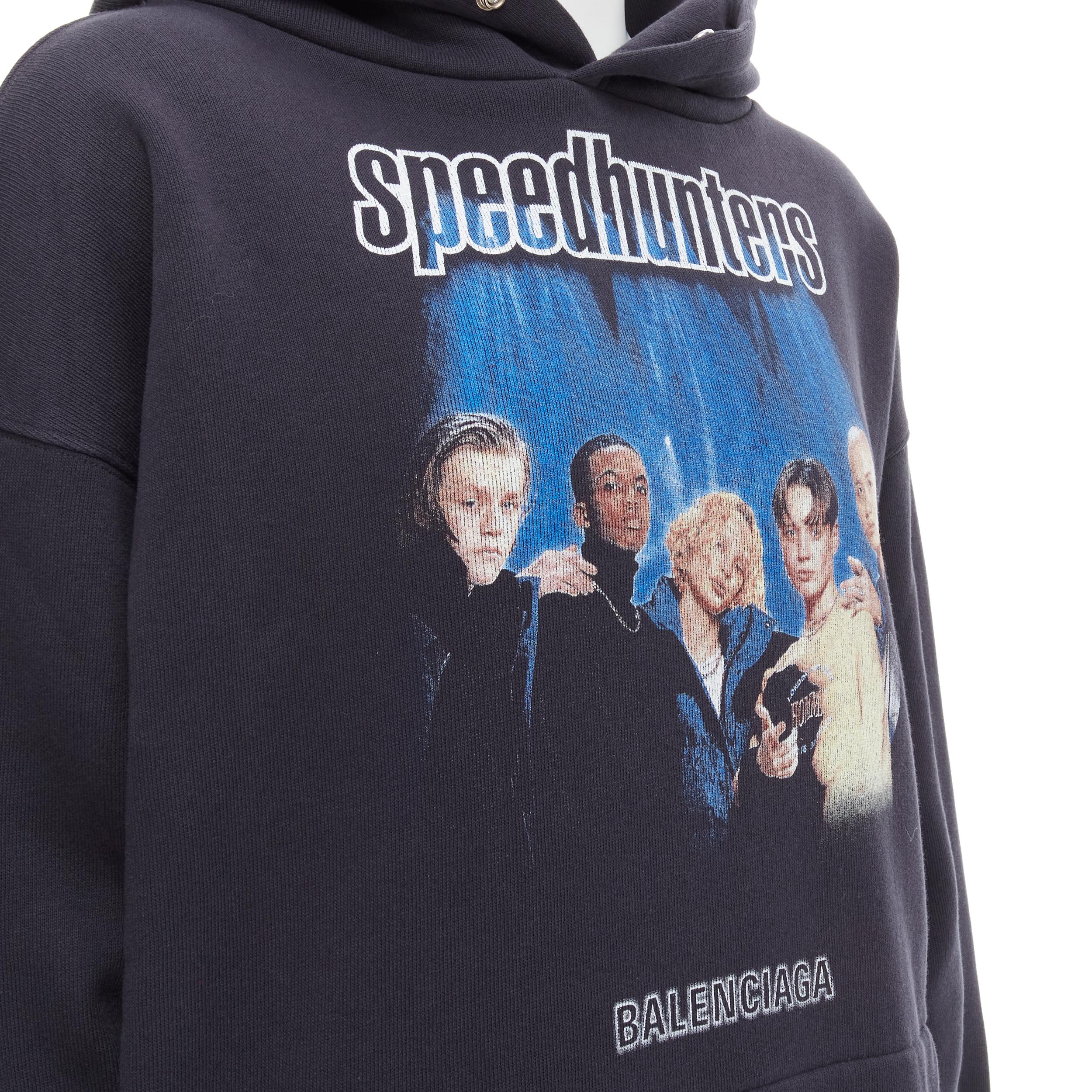 new BALENCIAGA 2018 Runway Speedhunters black cotton fleece oversized hoodie L 1