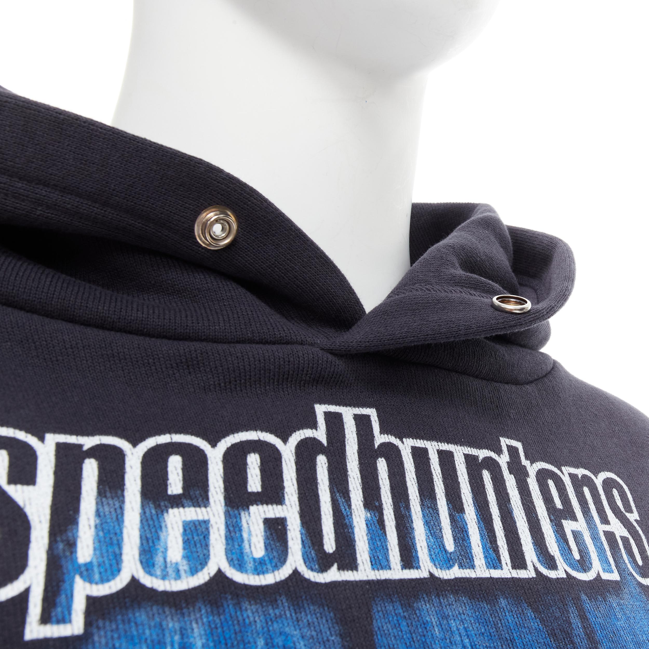 new BALENCIAGA 2018 Runway Speedhunters black cotton fleece oversized hoodie M In New Condition In Hong Kong, NT