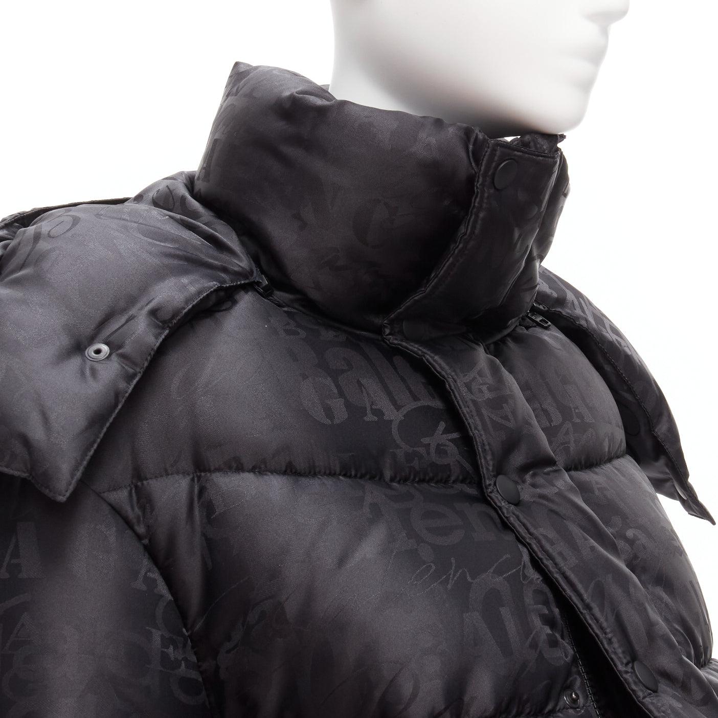 new BALENCIAGA 2019 black all logo jacquard Swing hooded quilted puffer coat FR3 For Sale 3